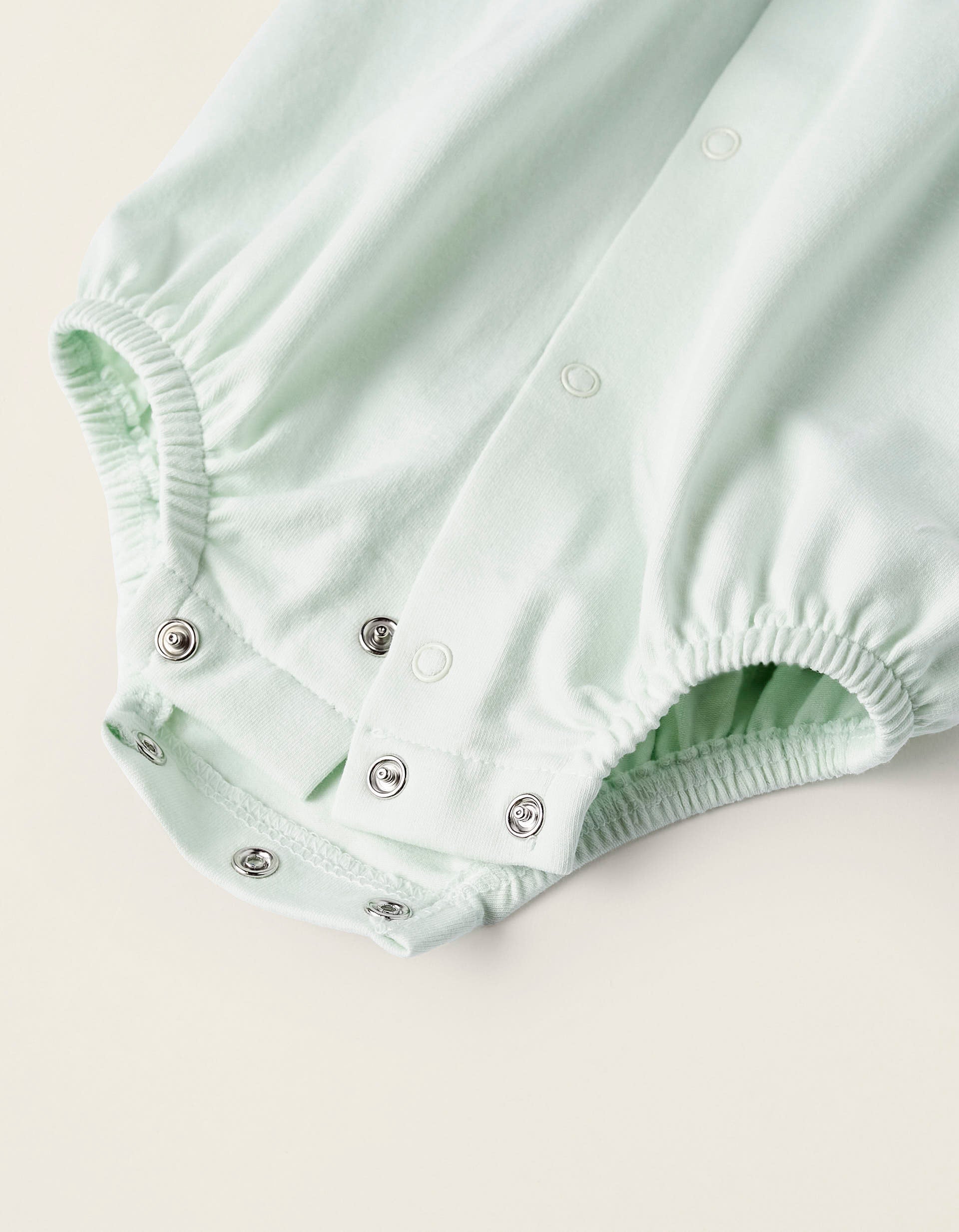 Cotton Bodysuit with Draping for Newborn Girls, Aqua Green