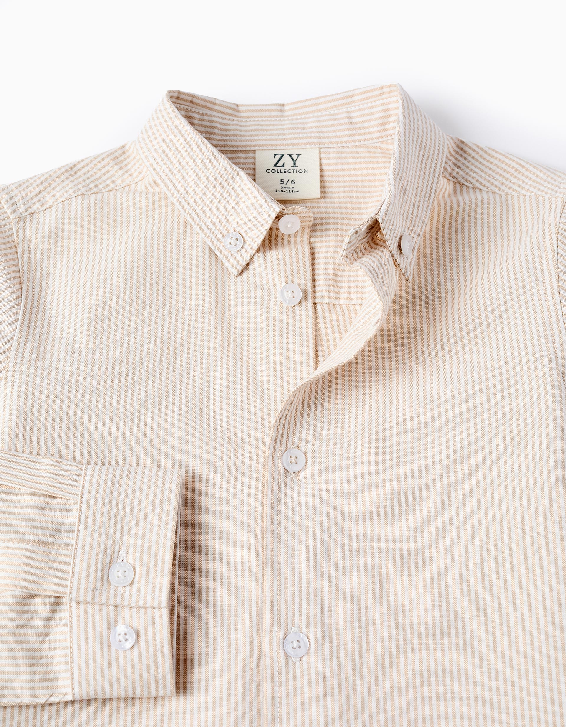 SHIRT LS OXFORD CO, BEIGE, 5/6-SHIRT-KID BOY
