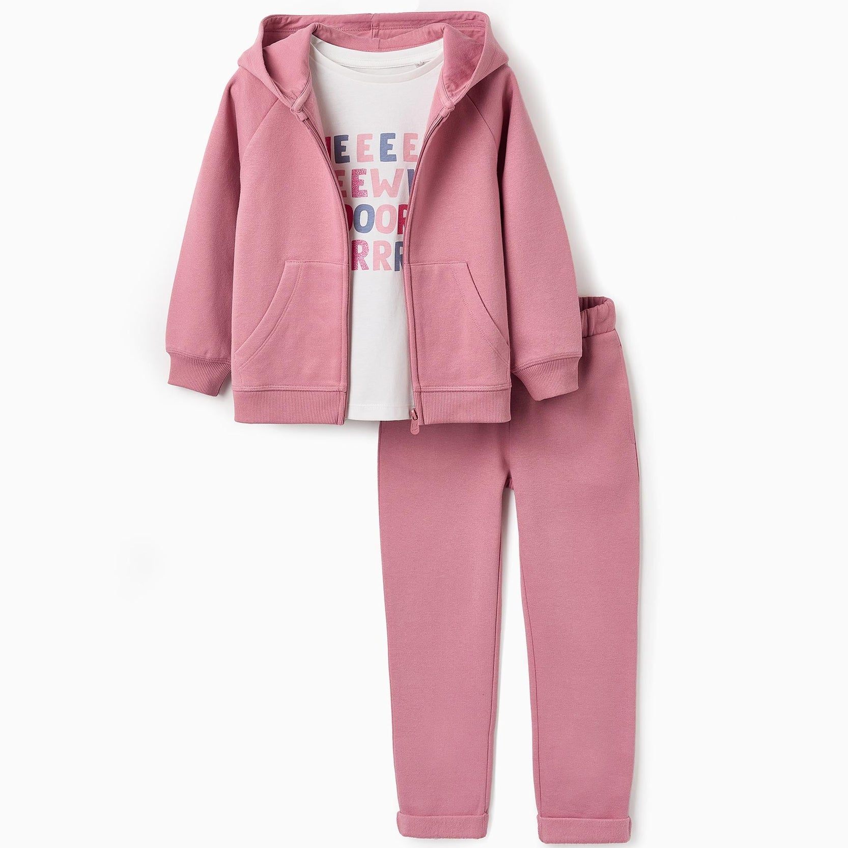Jacket + T-shirt + Joggers for Girls 'New York', Pink/White