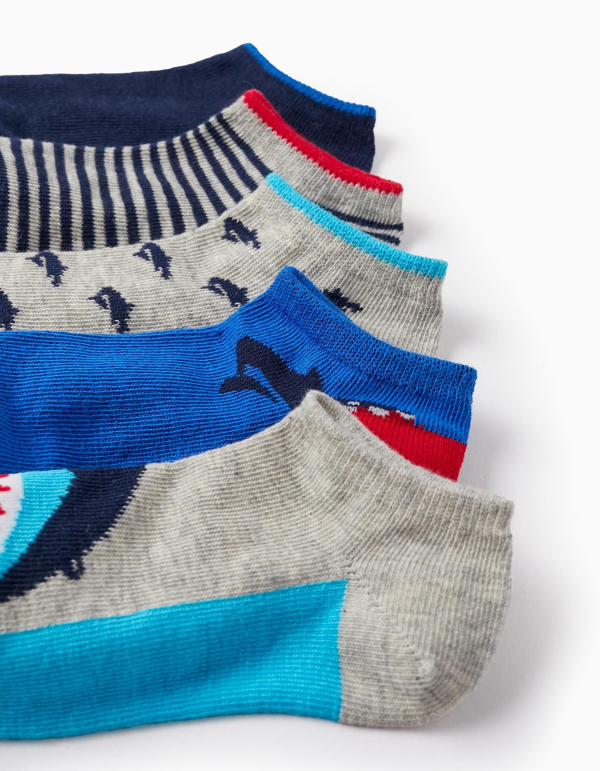 Pack of 5 Pairs of Ankle Socks for Boys 'Shark', Multicolour