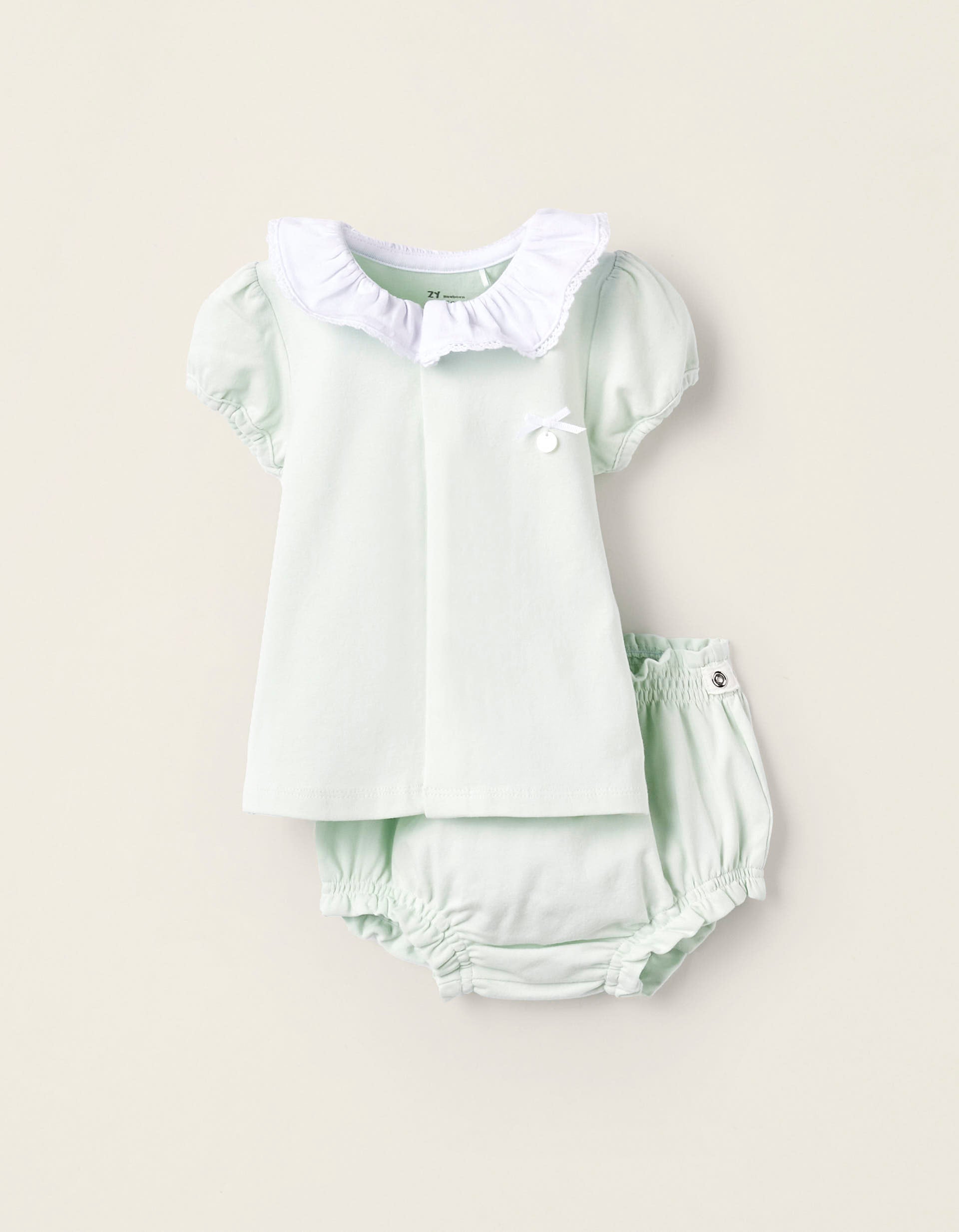 Two-Piece Cotton Pyjama Set for Newborn Girls, Aqua Green