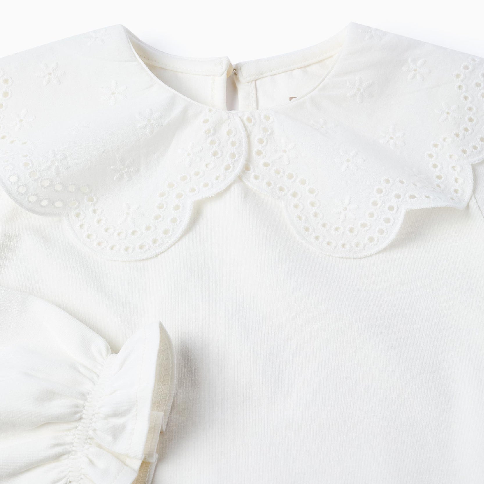 Long-sleeved T-shirt with Broderie Anglaise for Girls, White