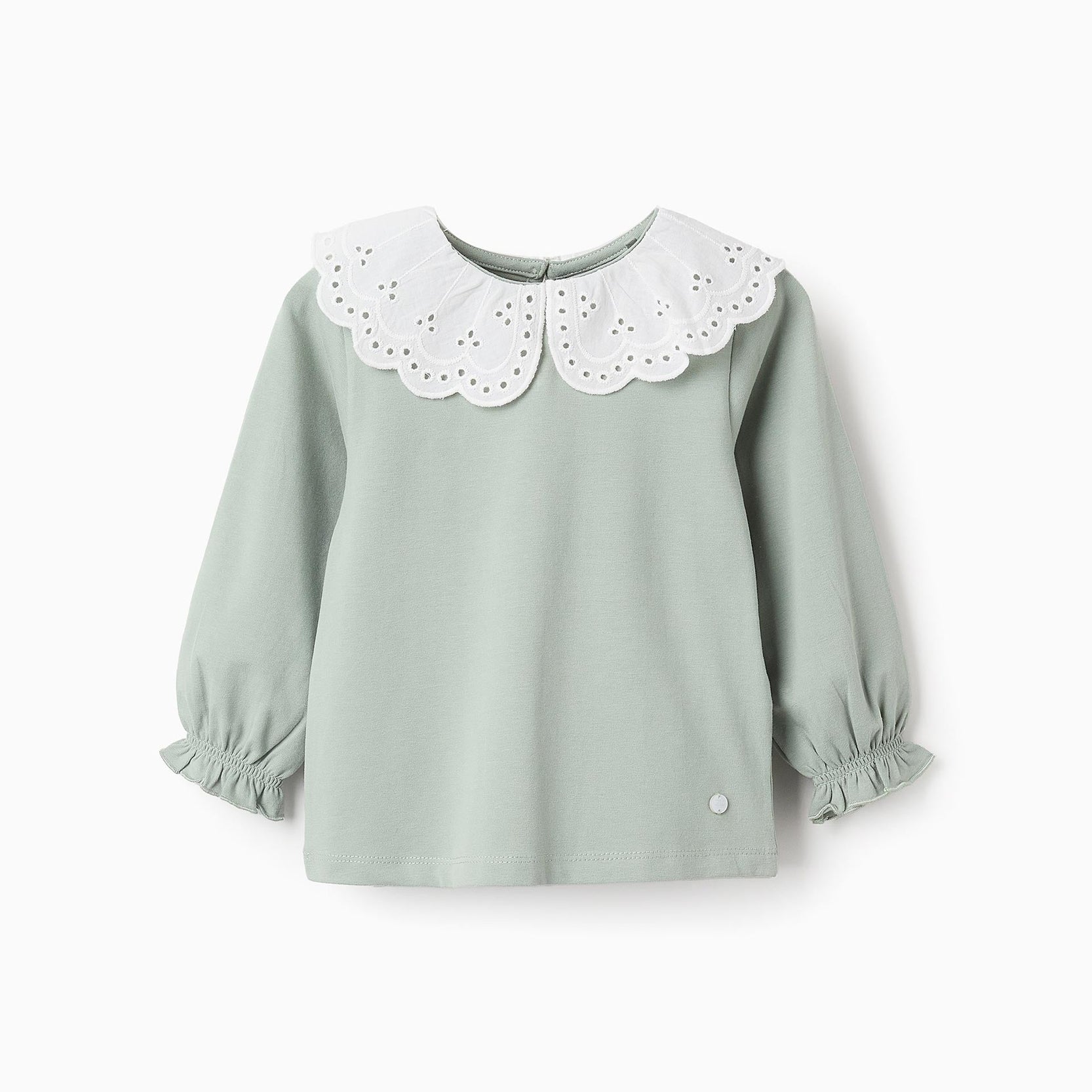 Long Sleeve T-shirt with Broderie Anglaise for Baby Girls, Green