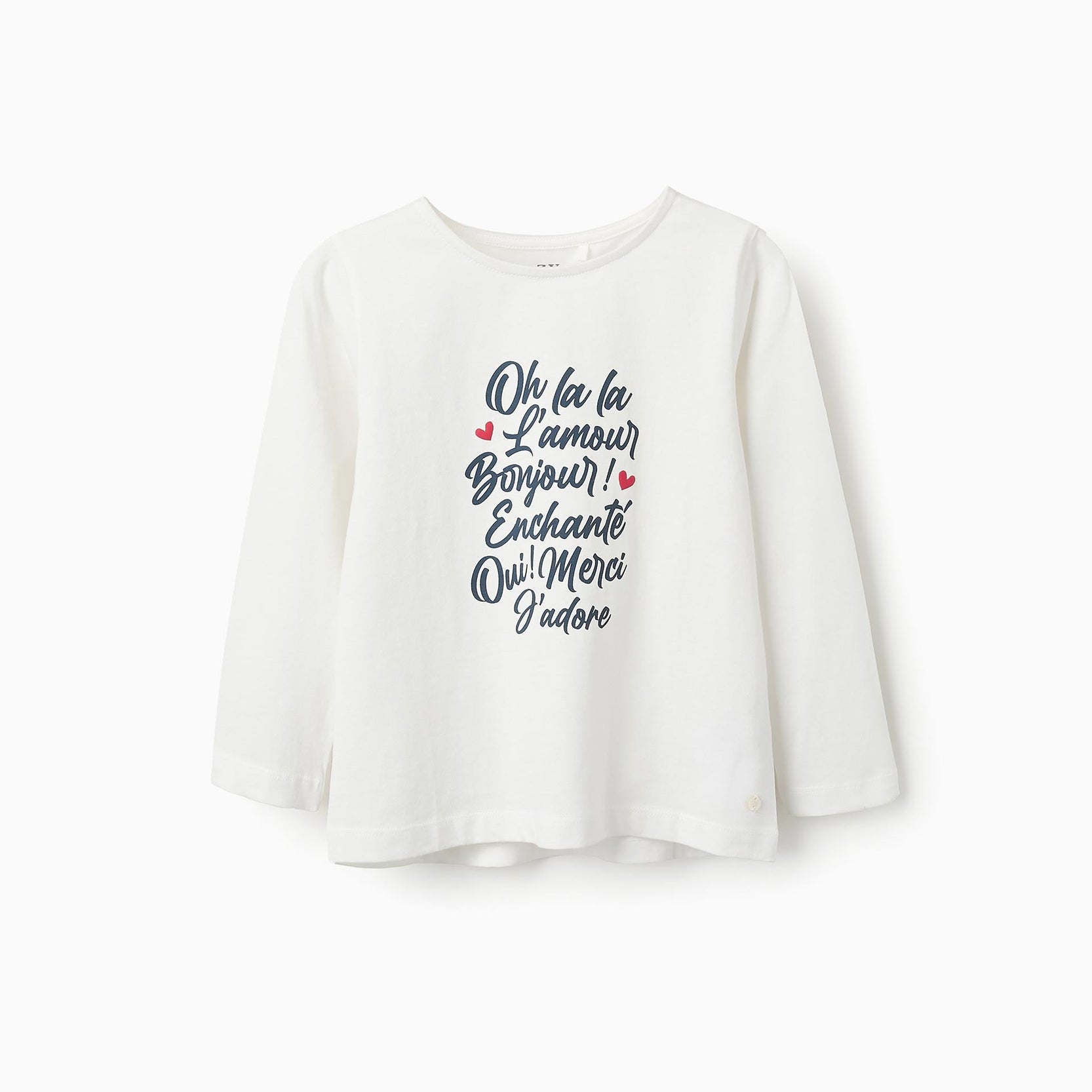 Long-sleeved Cotton T-shirt for Girls 'Oh La La', White