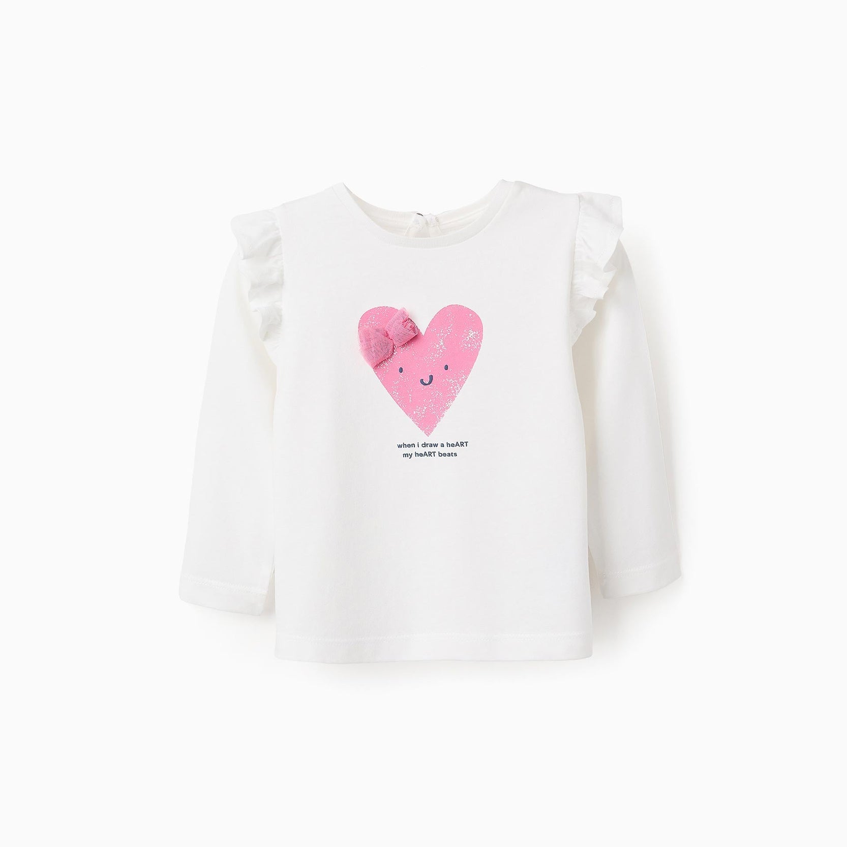 Long Sleeve Cotton T-shirt for Baby Girls 'Heart', White