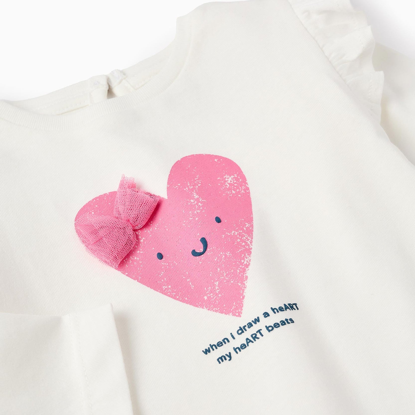 Long Sleeve Cotton T-shirt for Baby Girls 'Heart', White