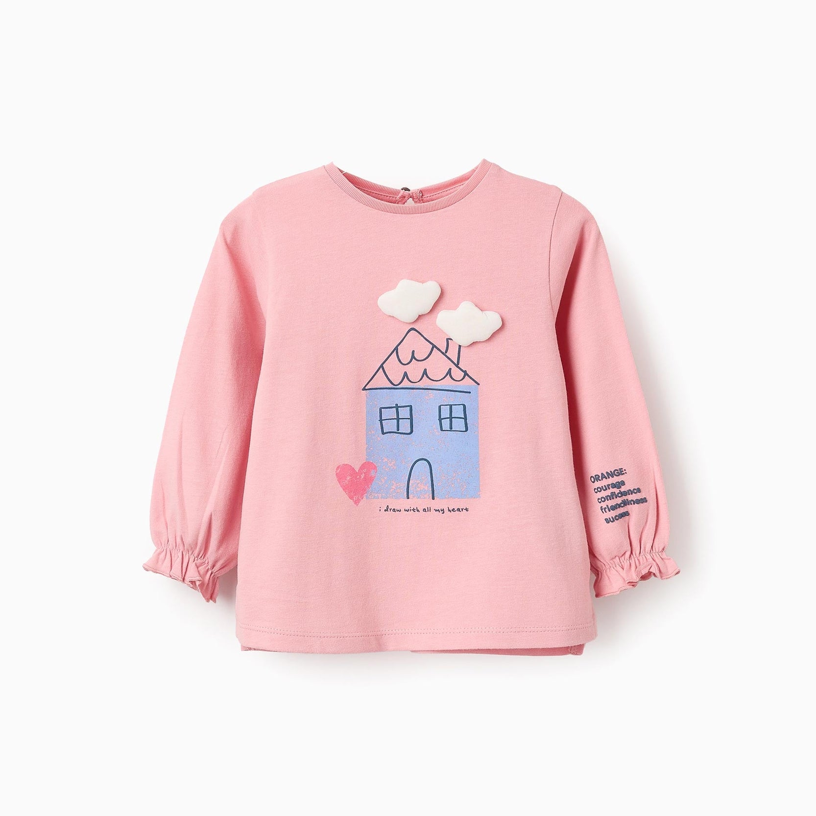 Long-Sleeved Cotton T-shirt for Baby Girls 'Clouds', Pink