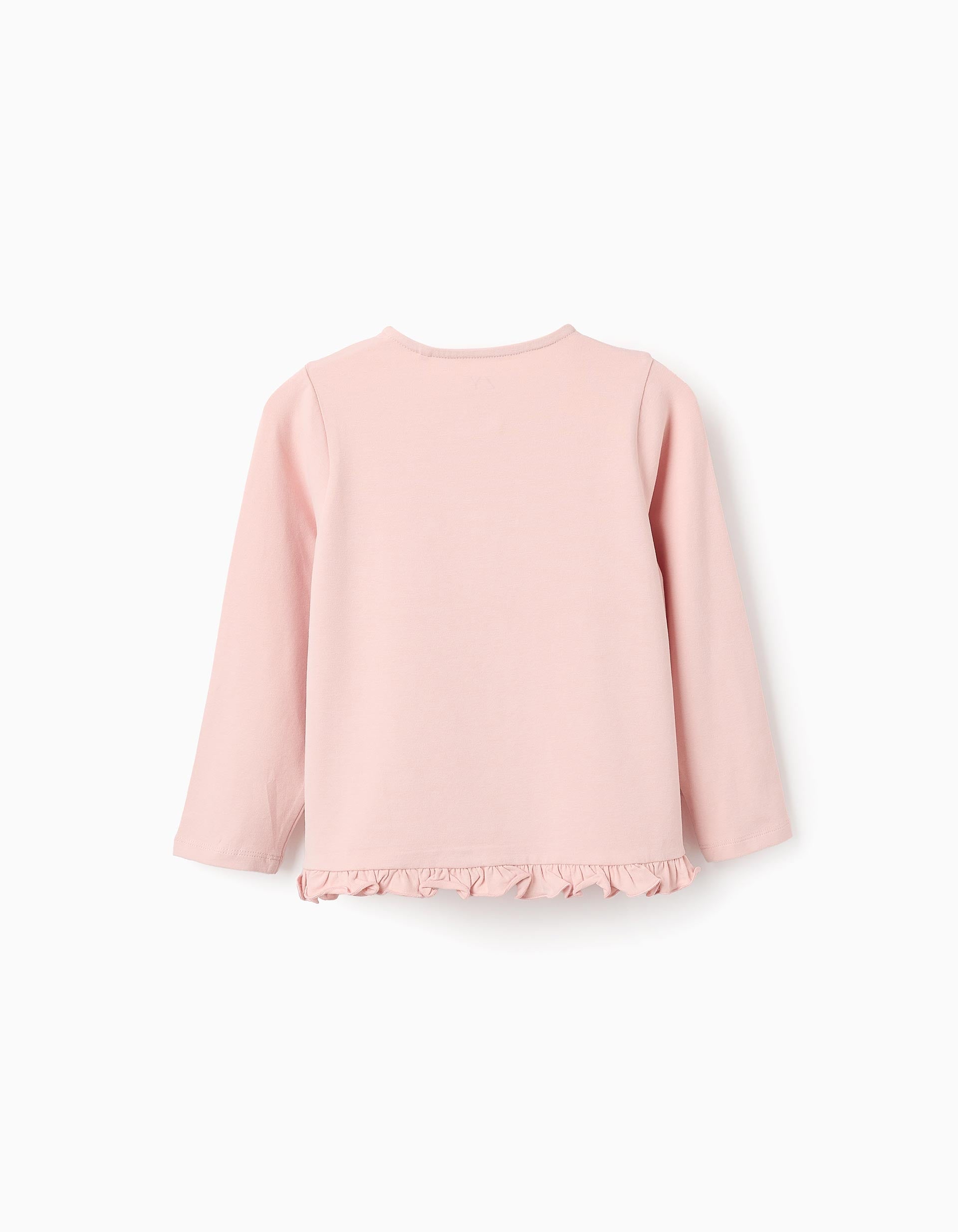 Long Sleeve T-shirt with Ruffles and 3D Flowers for Girls, Pink