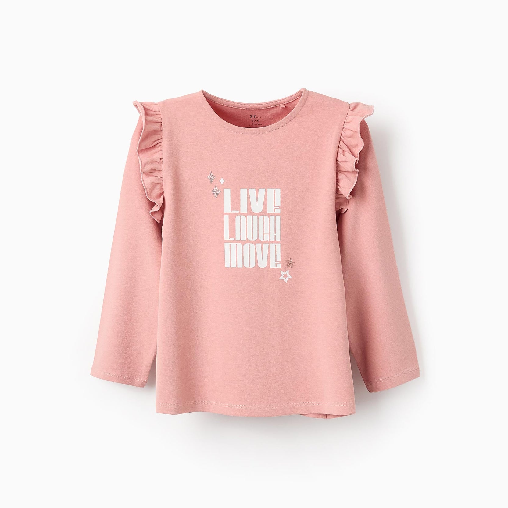 Long Sleeve T-Shirt with Frills and Glitter for Girls, Pink