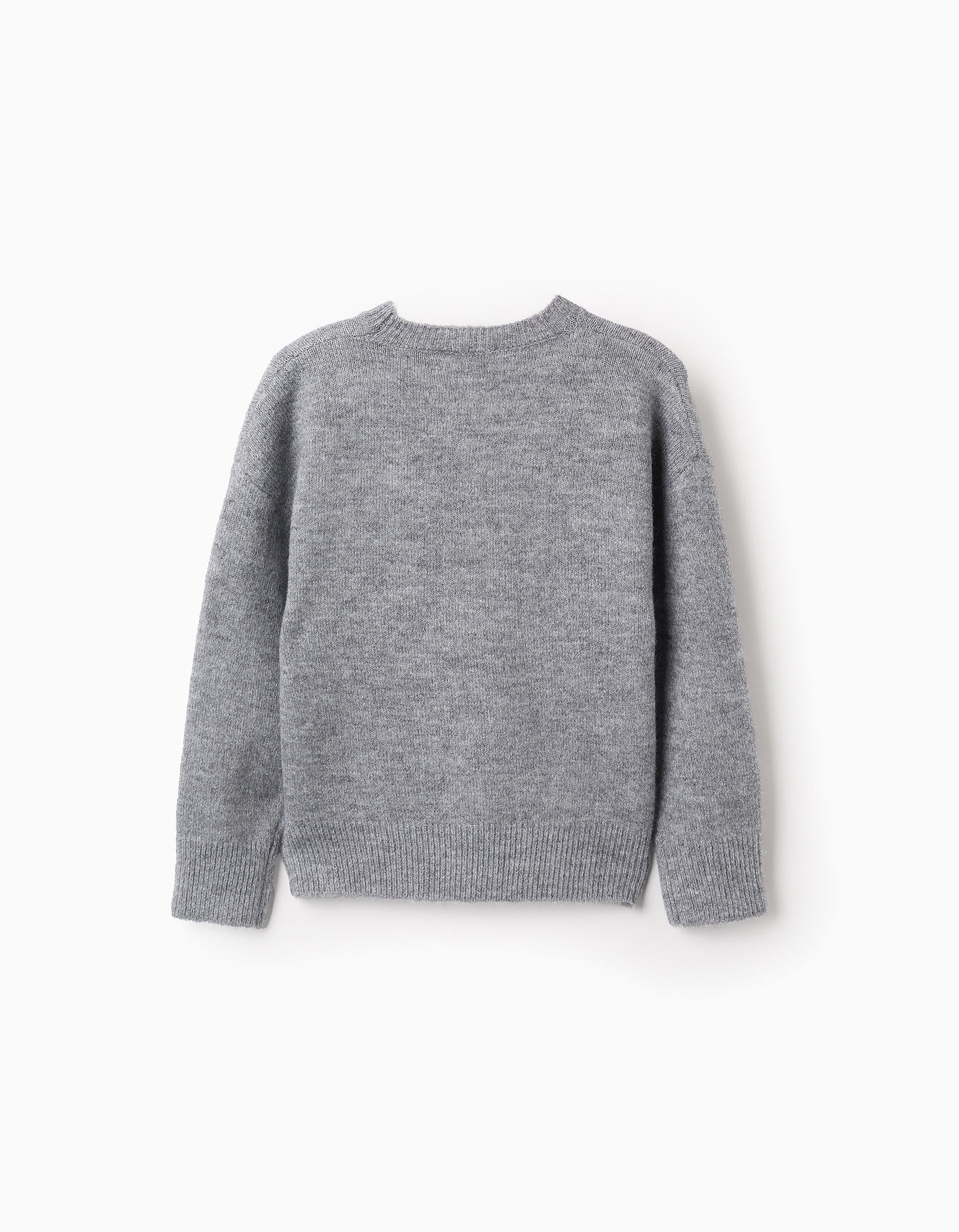 Knitted Jumper with Stars and Sequins for Girls, Grey