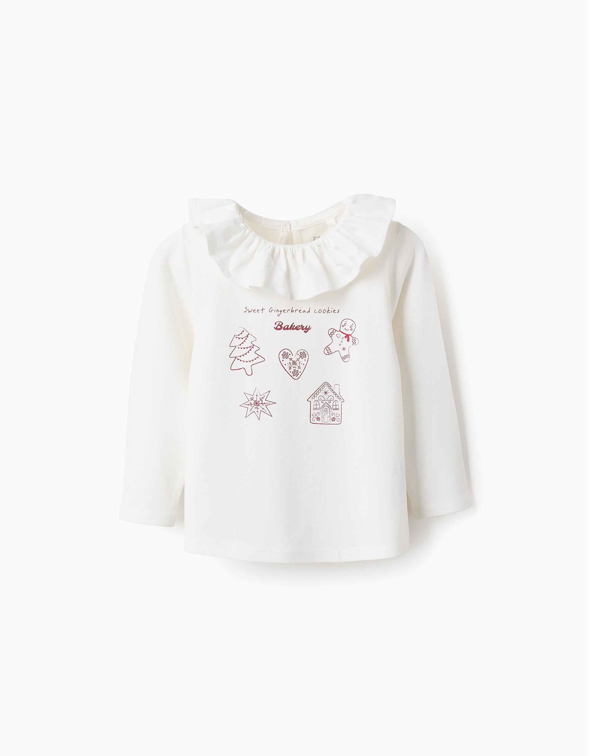 Ruffled and Glitter T-shirt for Baby Girls 'Cookies', White