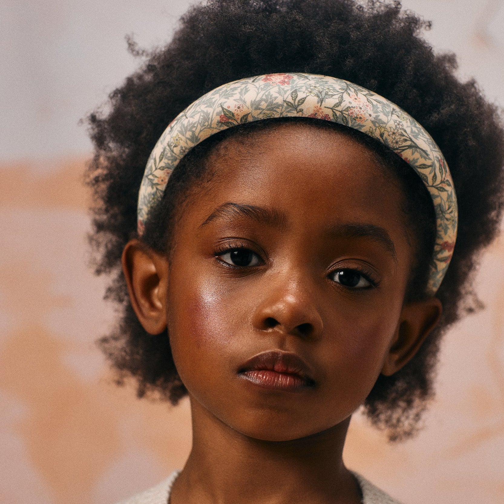 Padded Floral Headband for Baby and Girls, Beige/Green/Pink