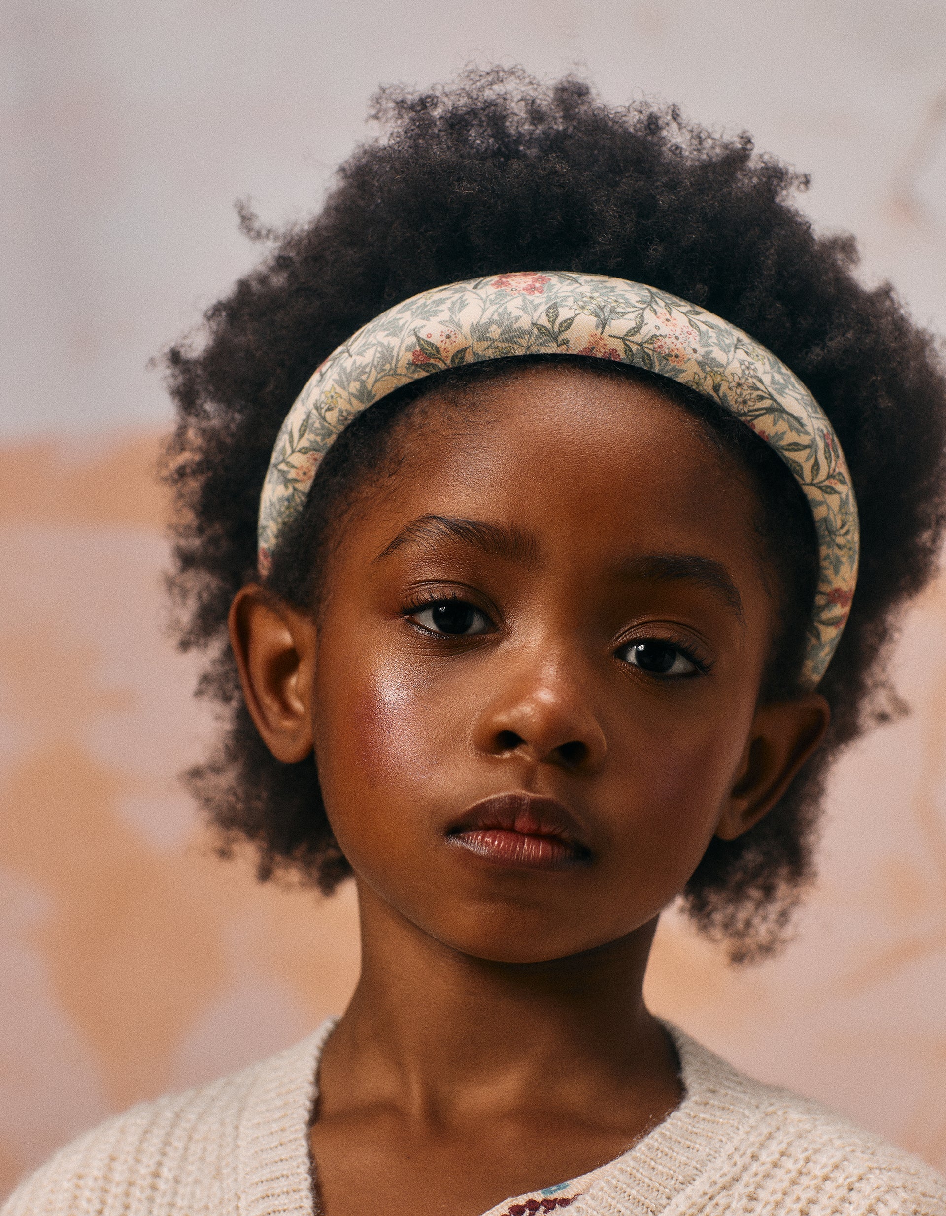 Padded Floral Headband for Baby and Girls, Beige/Green/Pink