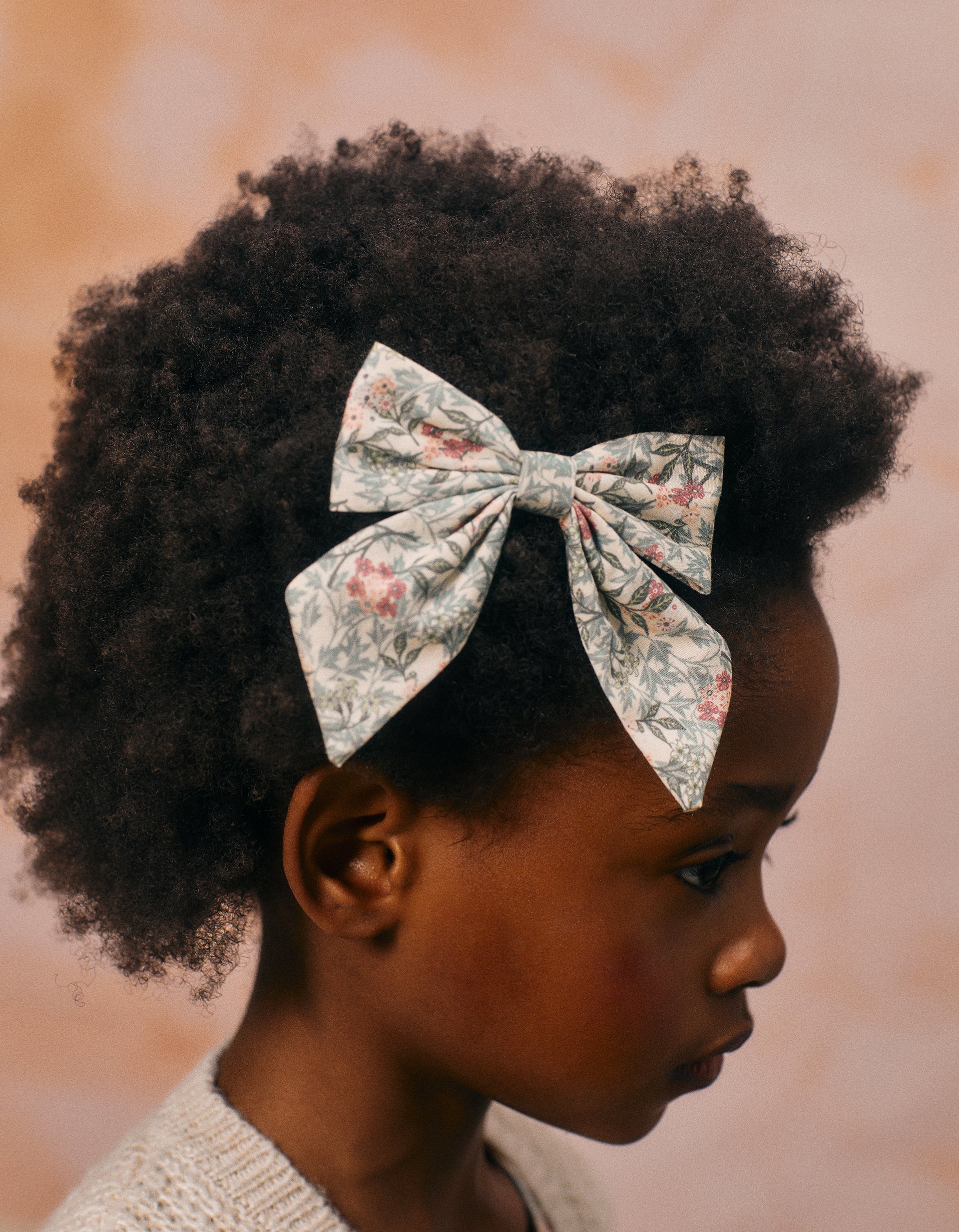 Hair Slide with Floral Bow for Baby Girls, Beige/Green/Pink