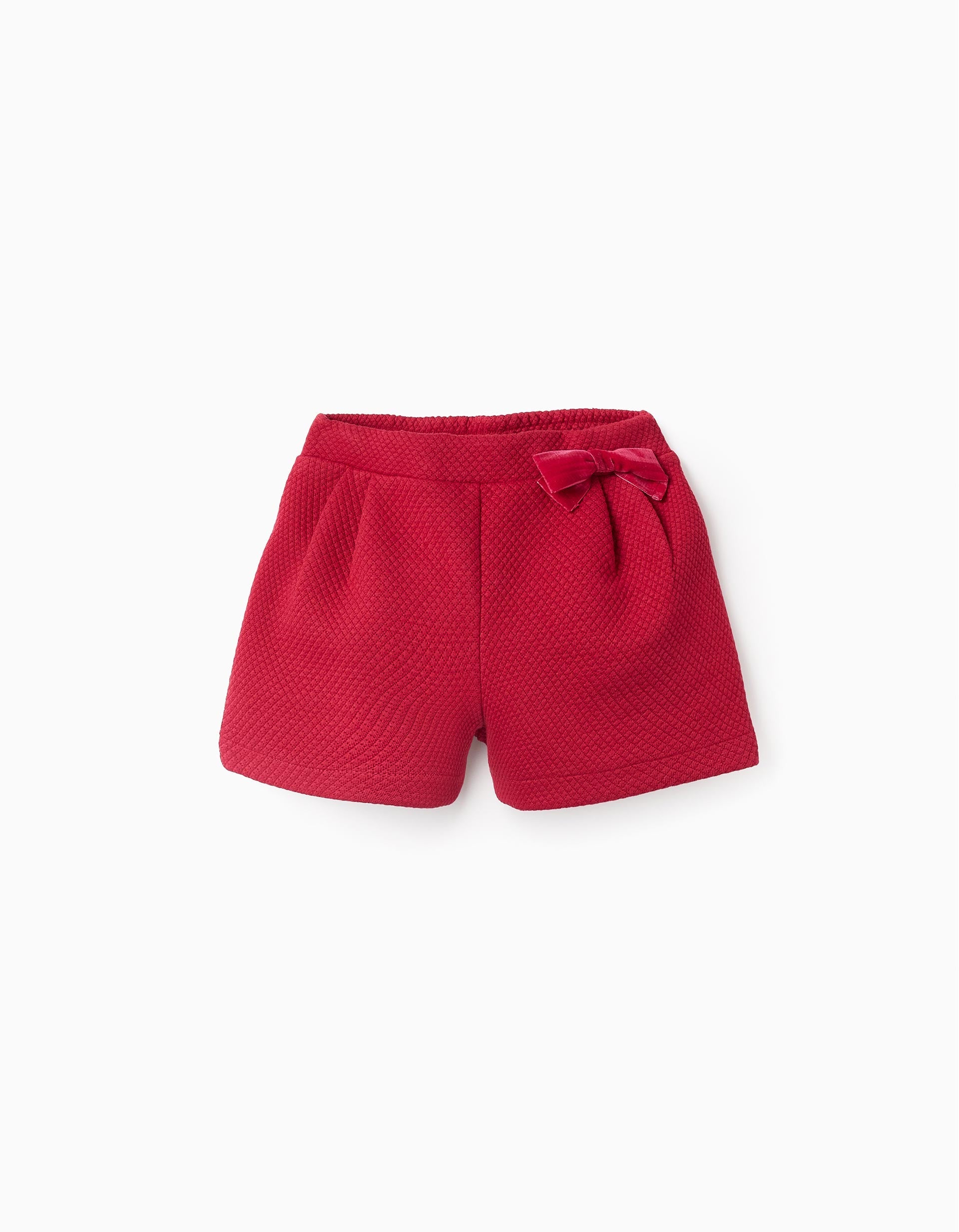 Textured Shorts with Velvet Bow for Baby Girls, Red