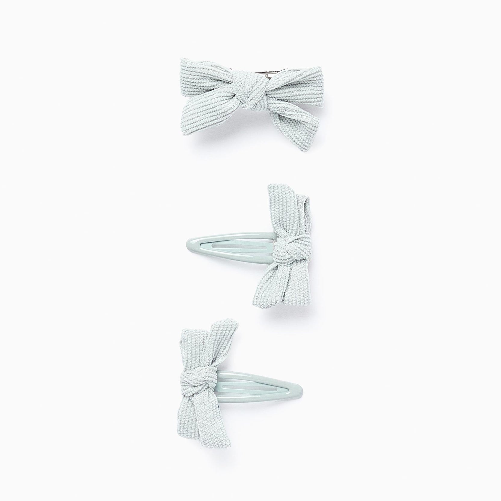 Pack 1 Hair Slide + 2 Hair Clips with Bow for Baby and Girls, Aqua Green