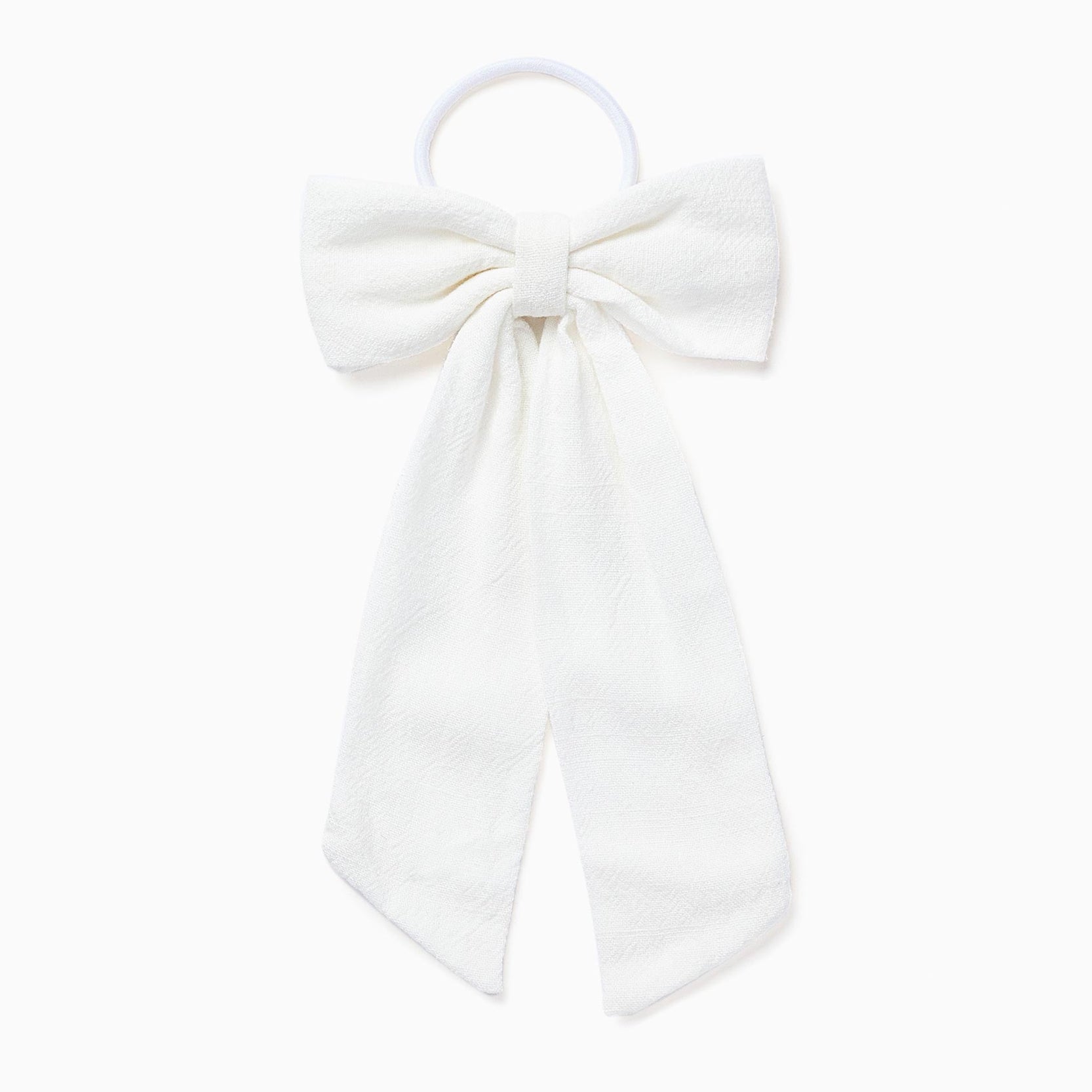 Hair Elastic with Long Bow for Babies and Girls, White