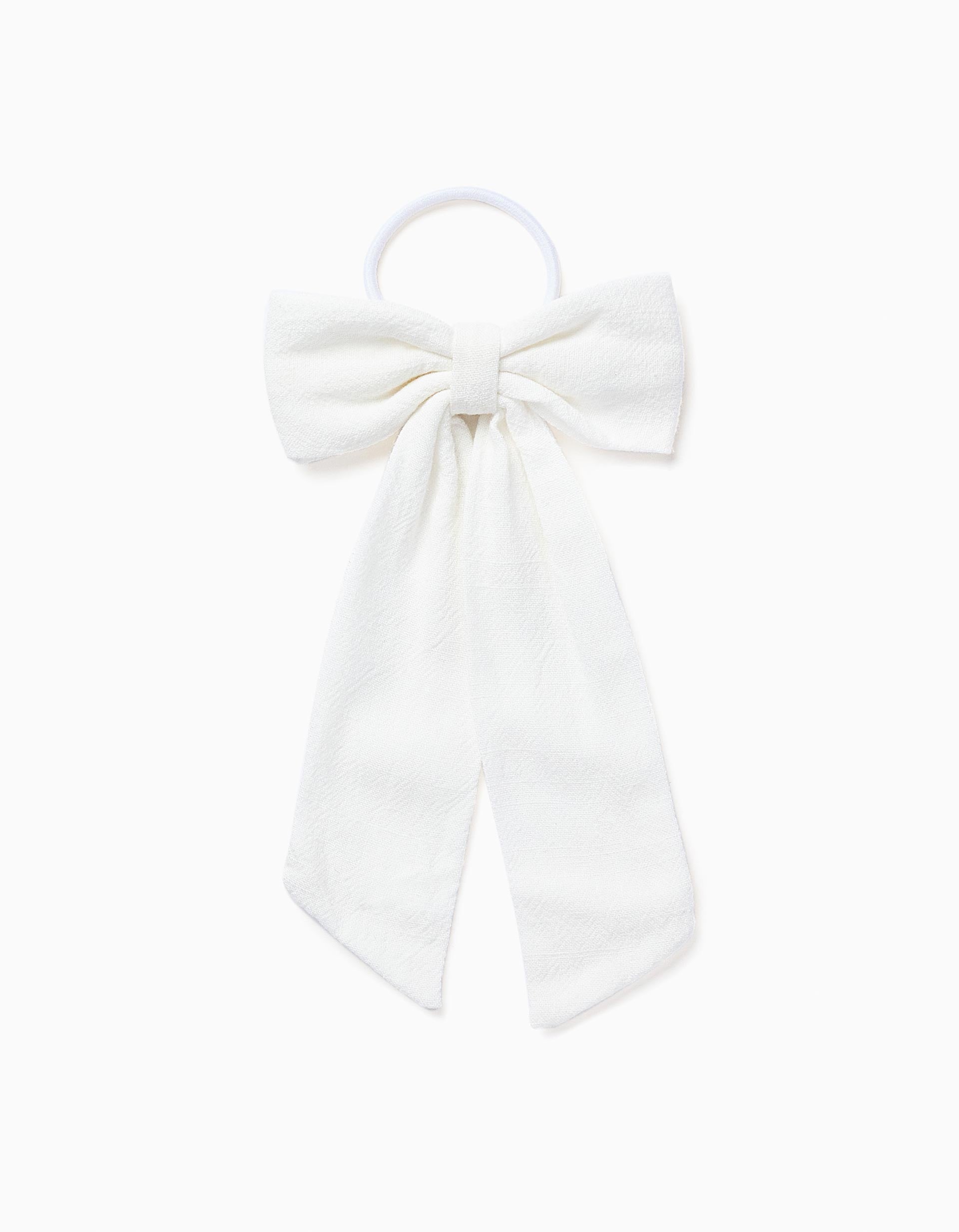 Hair Elastic with Long Bow for Babies and Girls, White