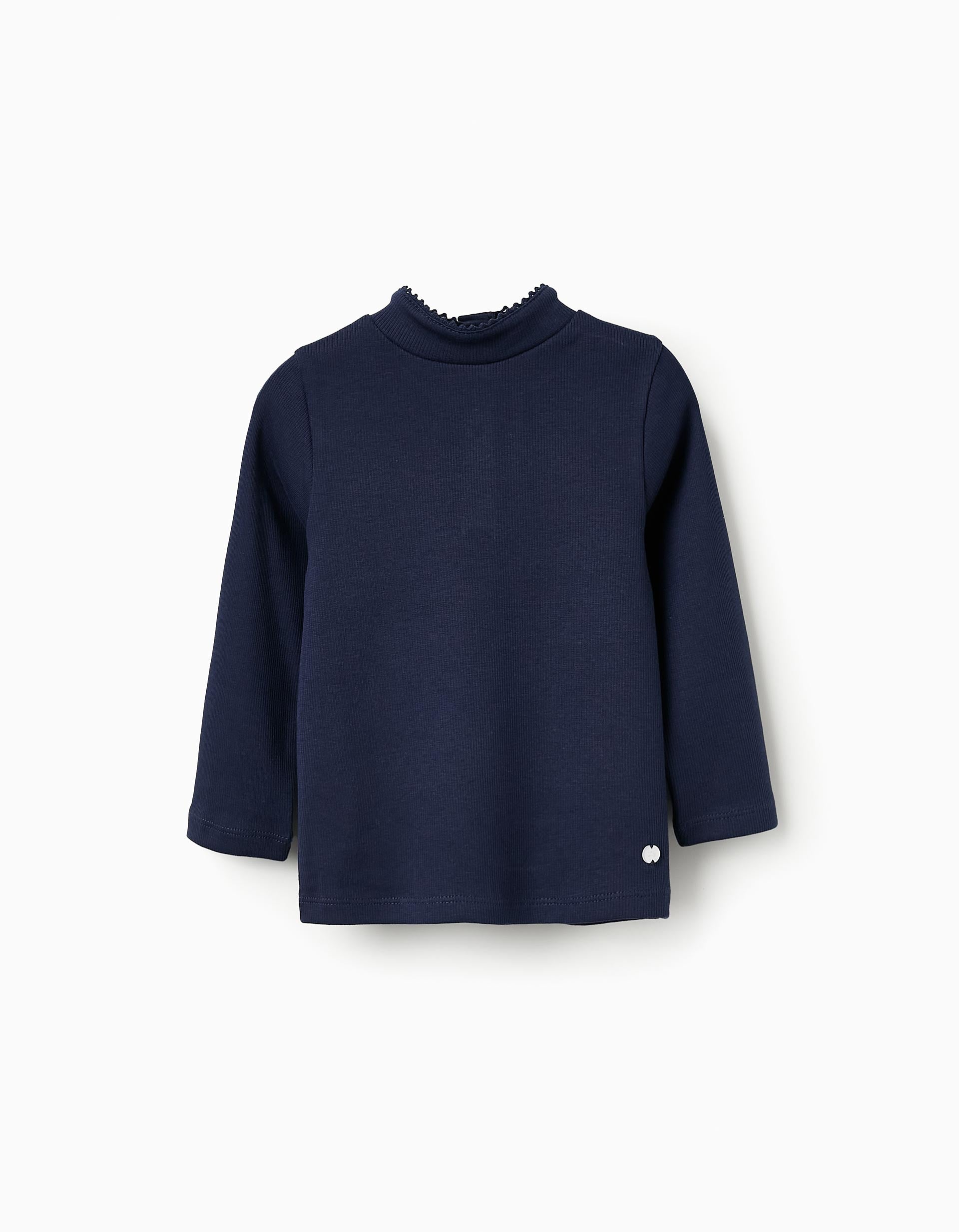Ribbed Mock Turtleneck Jumper for Baby Girls, Dark Blue