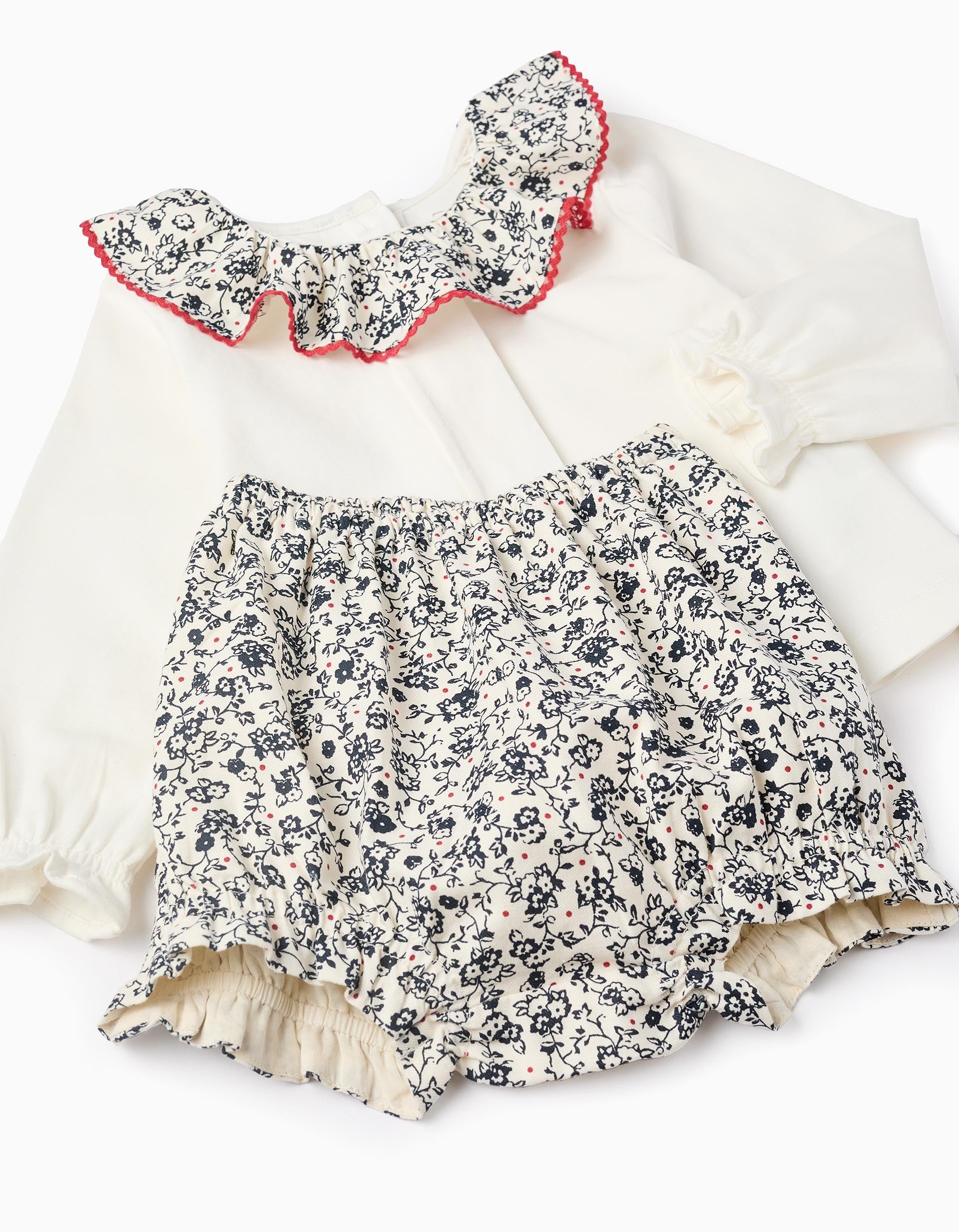 Blouse + Shorts Floral for Baby Girls, White/Navy Blue
