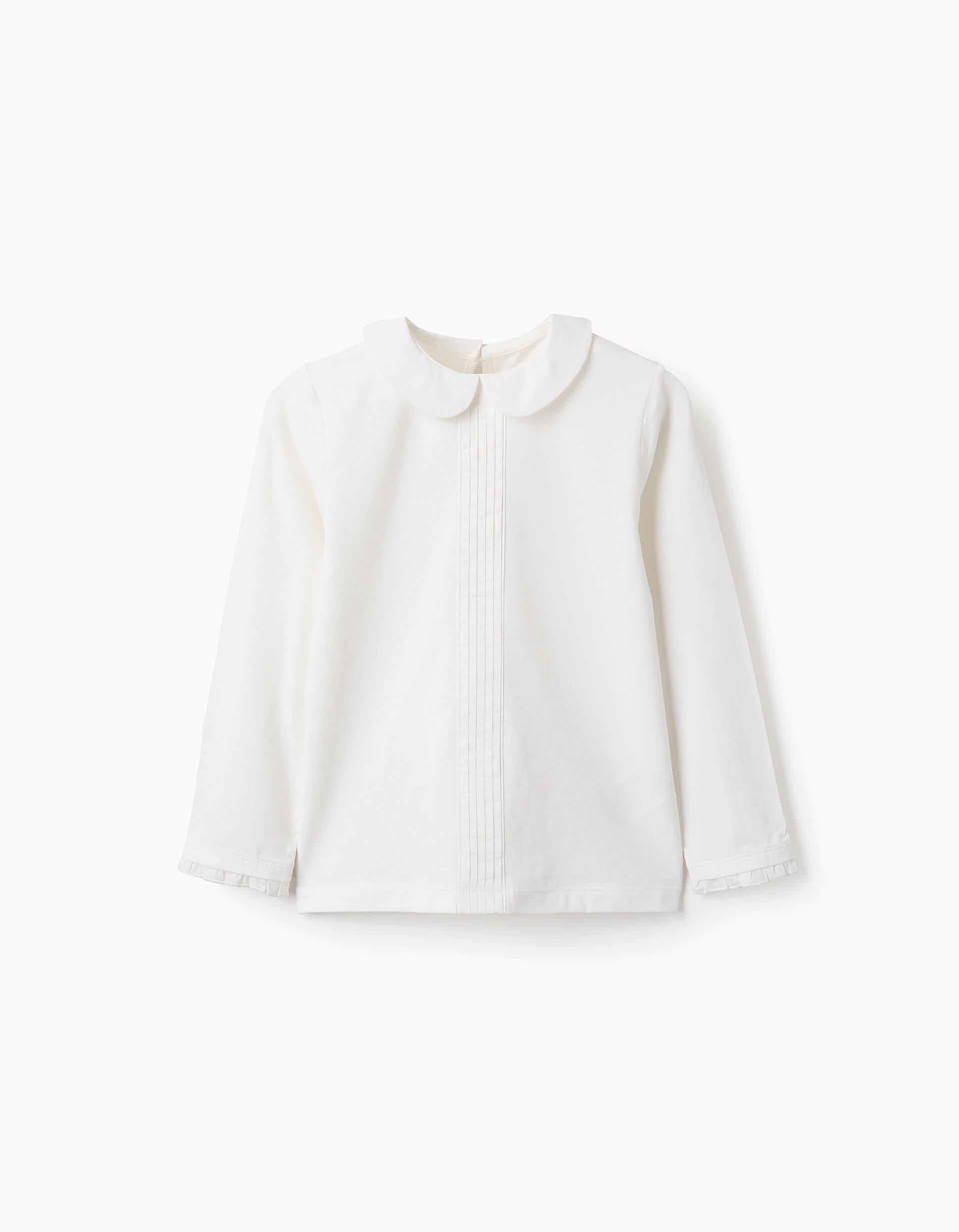 T-shirt with Pleats and Ruffles for Girls, White
