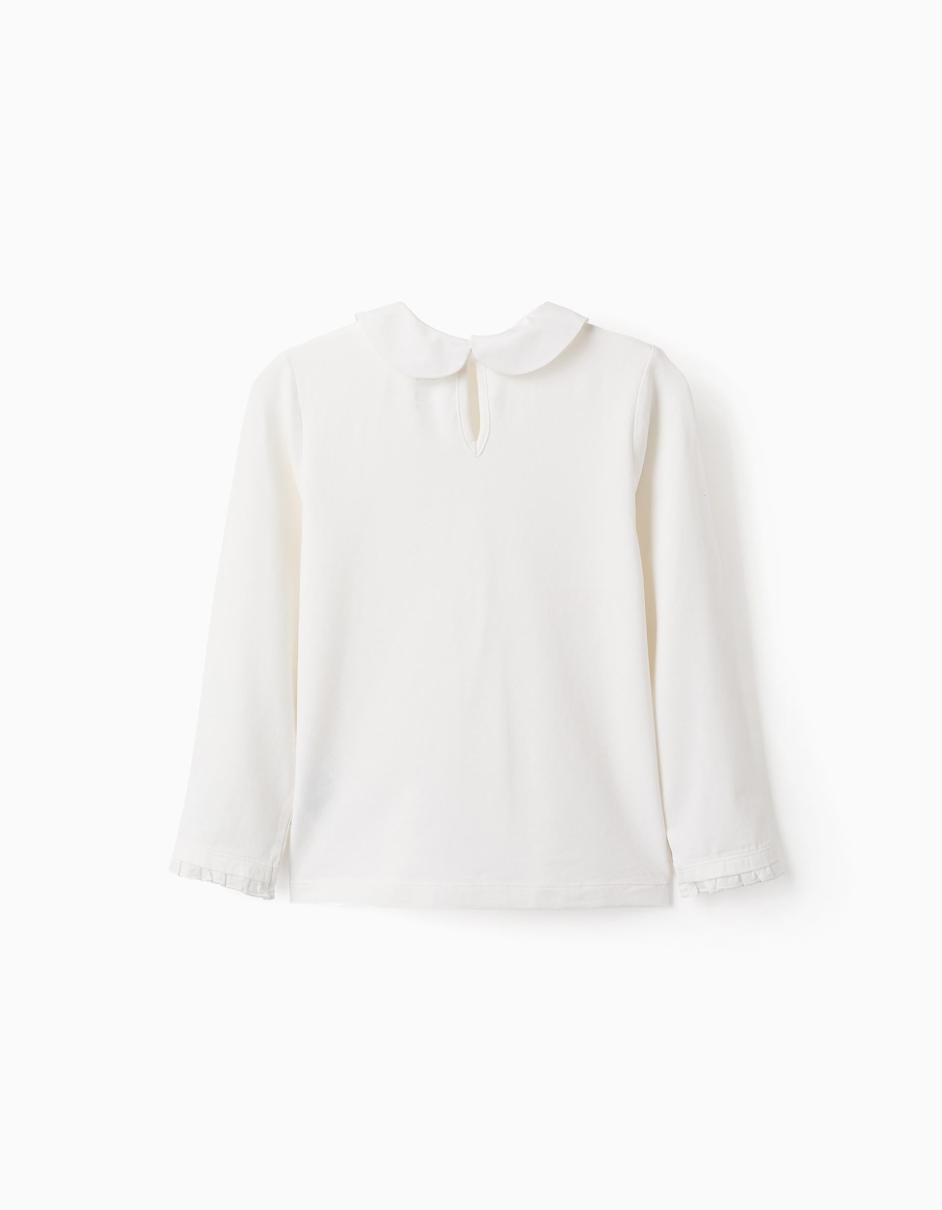 T-shirt with Pleats and Ruffles for Girls, White