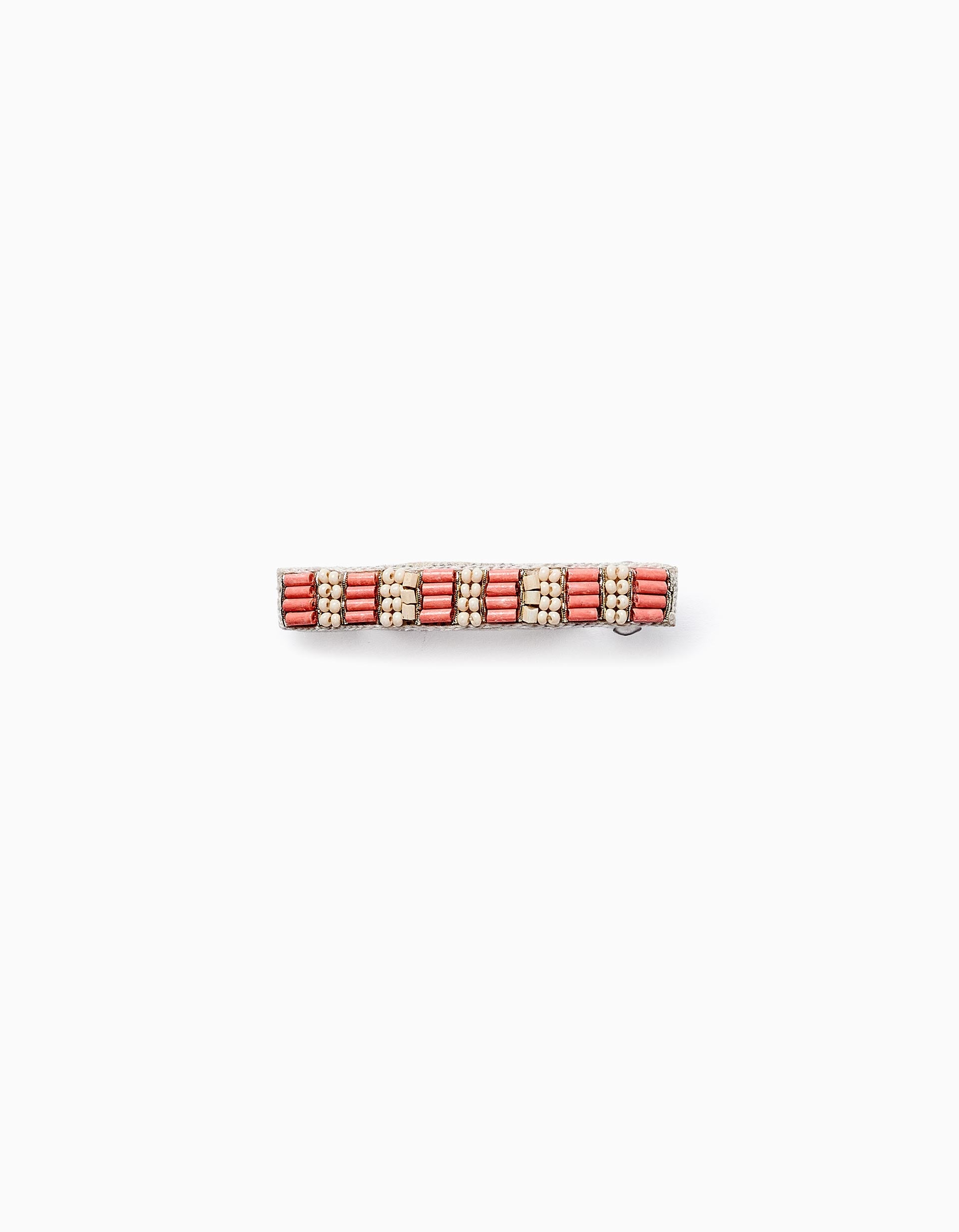 Beaded Hair Slide for Baby Girls and Girls, Beige/Coral