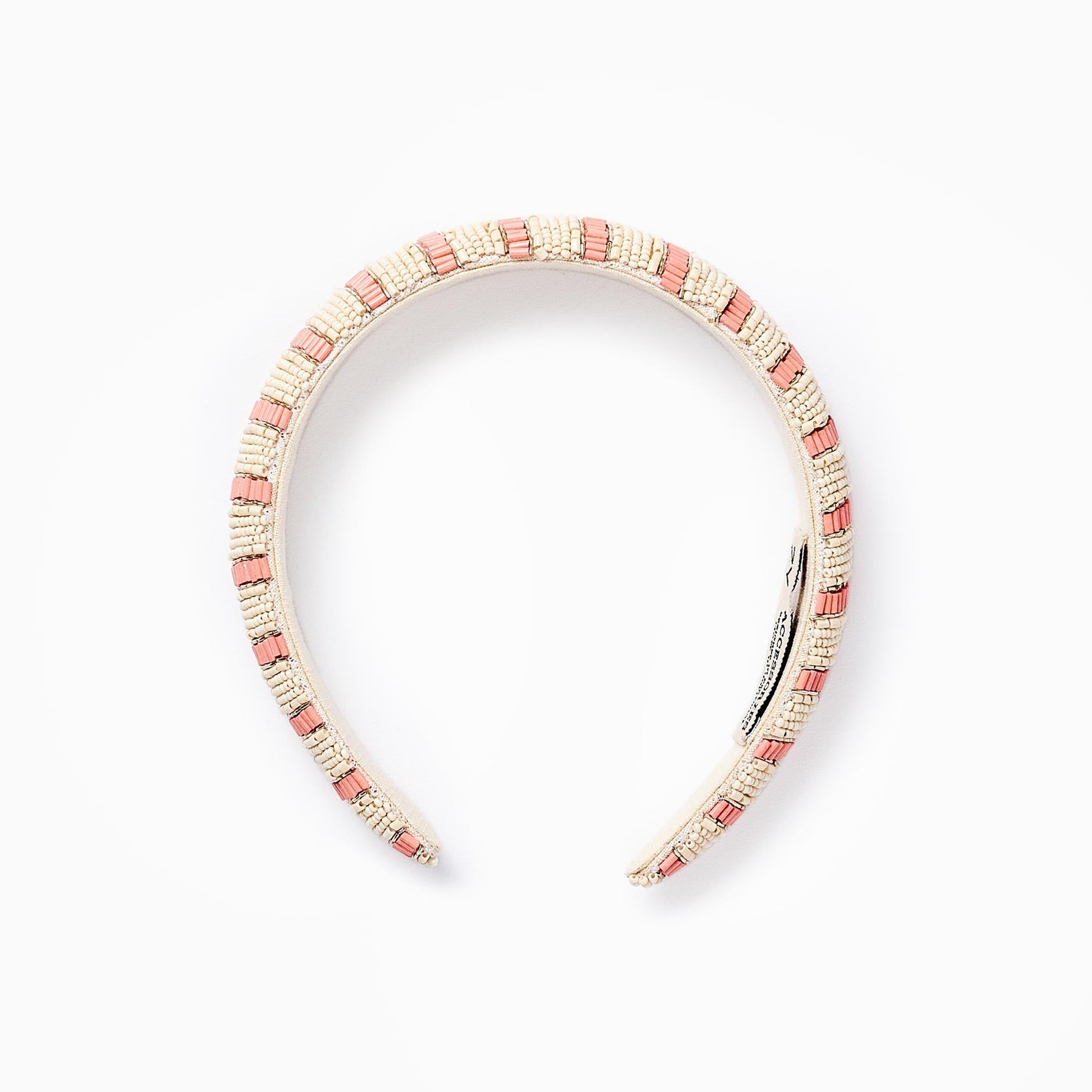 Beaded Striped Headband for Girls, Beige/Coral
