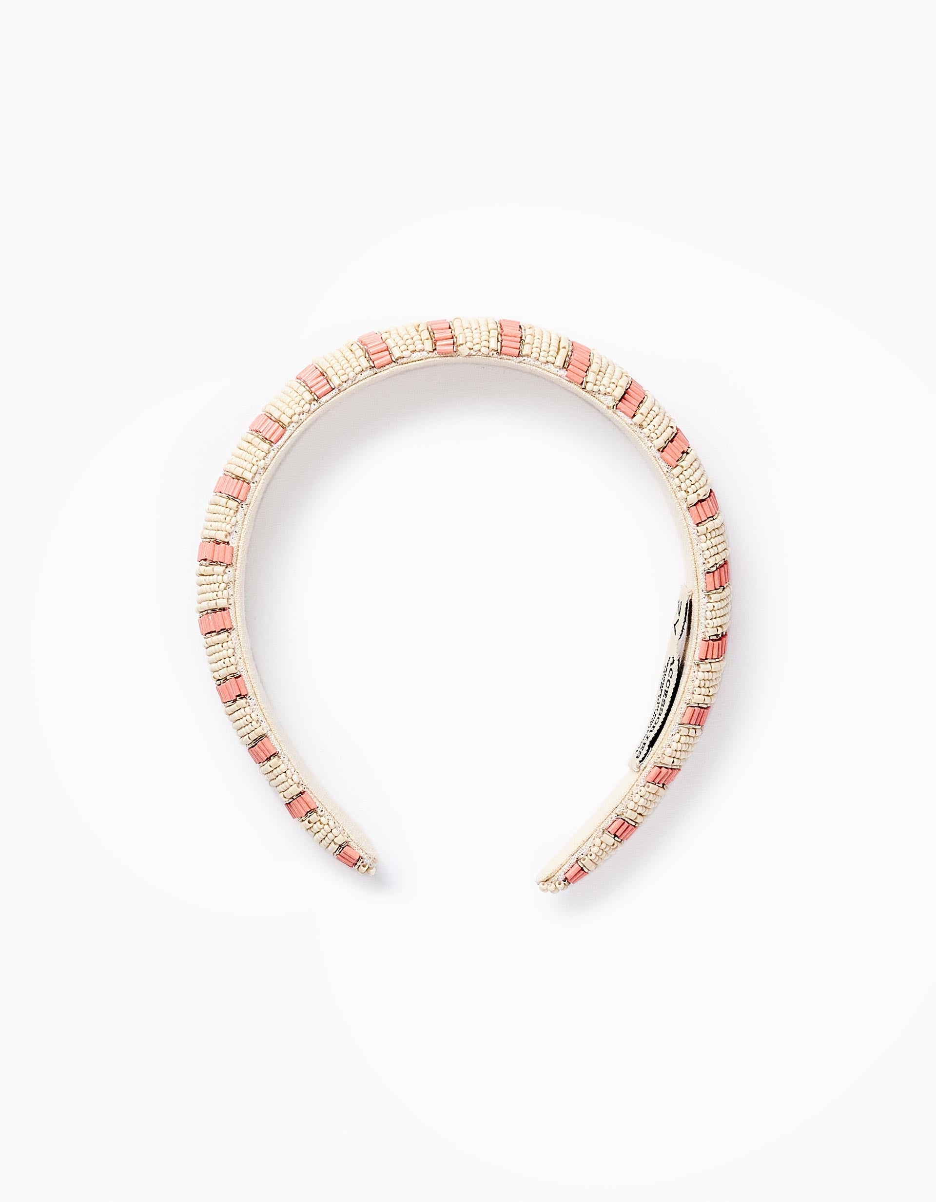 Beaded Striped Headband for Girls, Beige/Coral