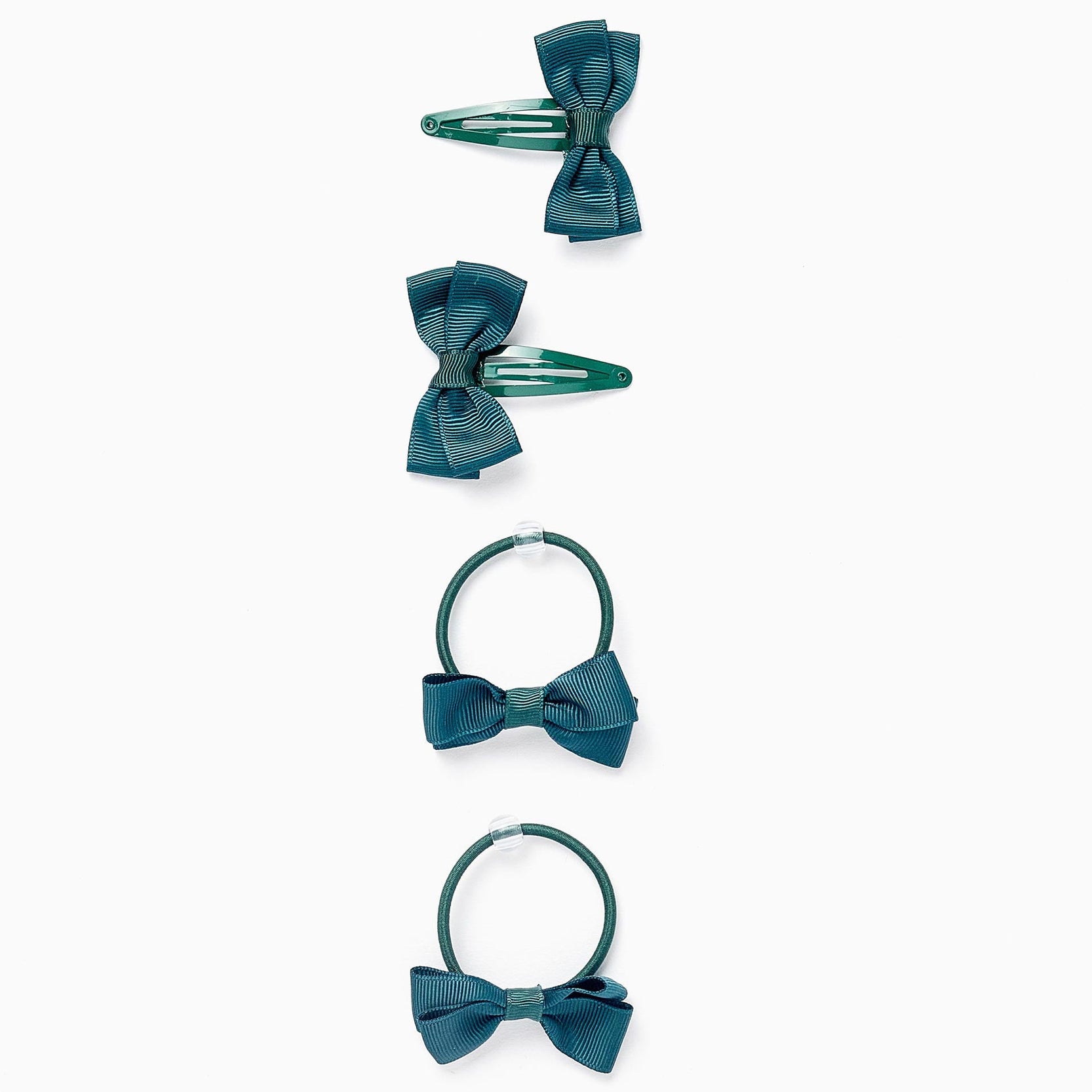 Pack 2 Hair Clips + 2 Hair Bands with Bows for Baby and Girls, Green