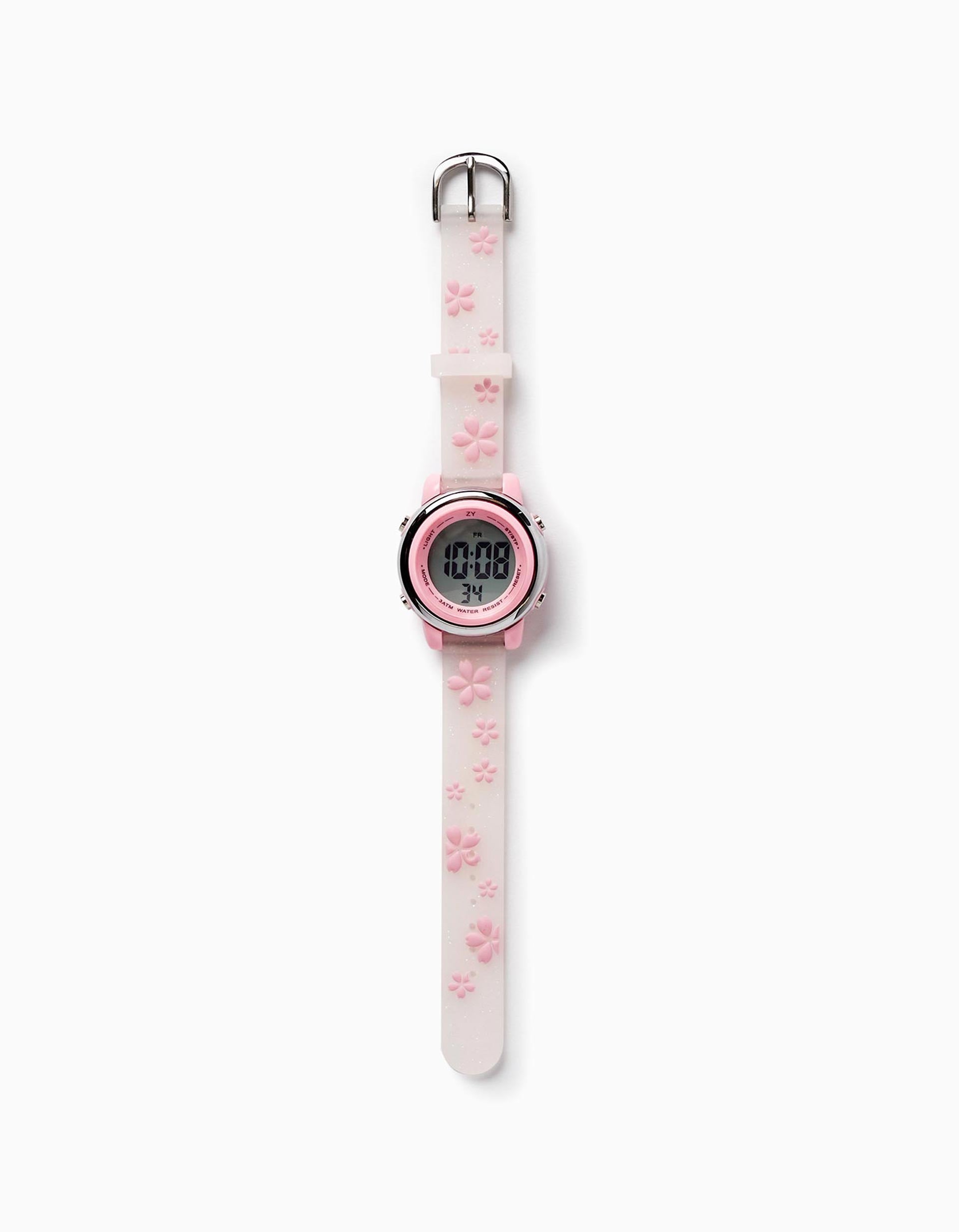 Digital Watch for Girls 'Flowers', Pink/Transparent