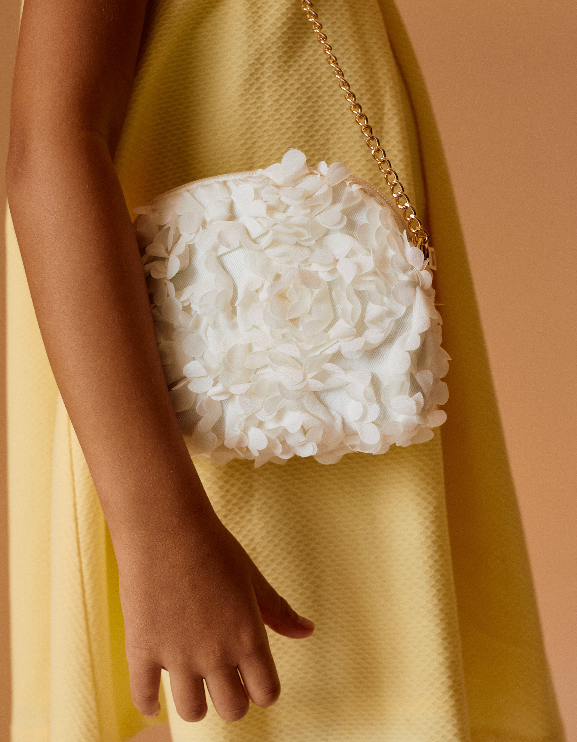 Crossbody Bag with Flower Effect for Girls, White/Gold