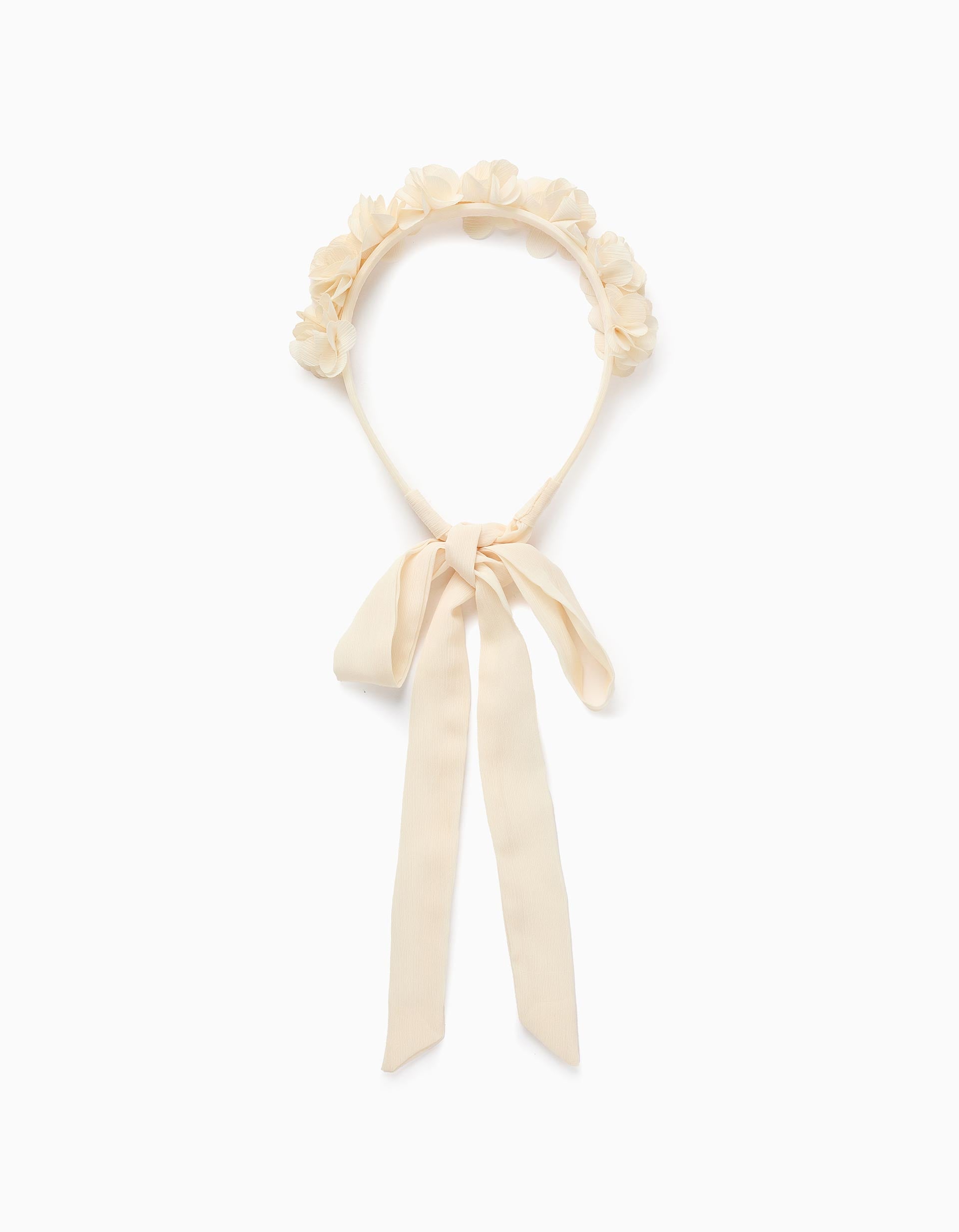 Headband with Flowers and Bow for Babies and Girls, Beige