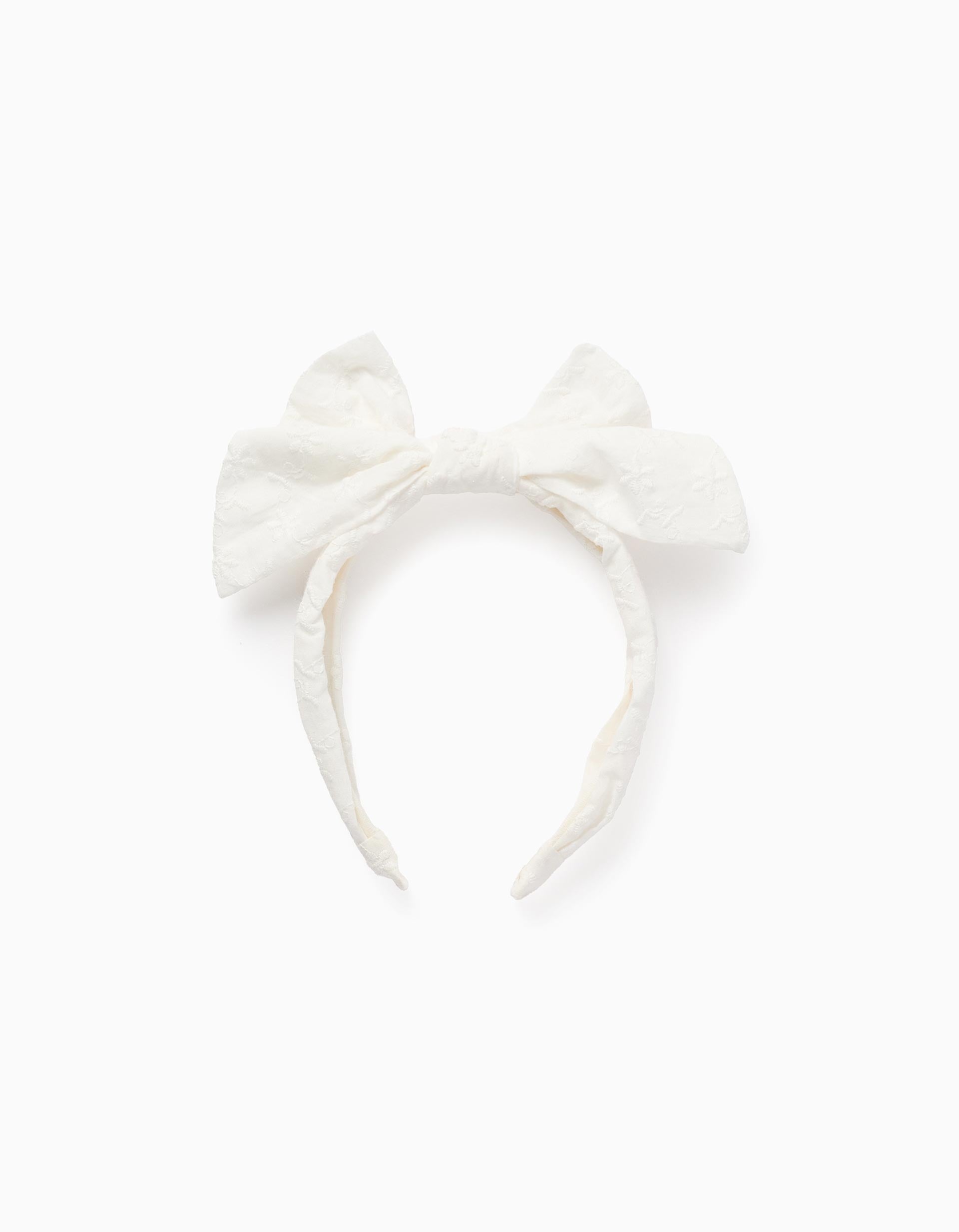 Floral Embroidered Headband with Bow for Babies and Girls, White