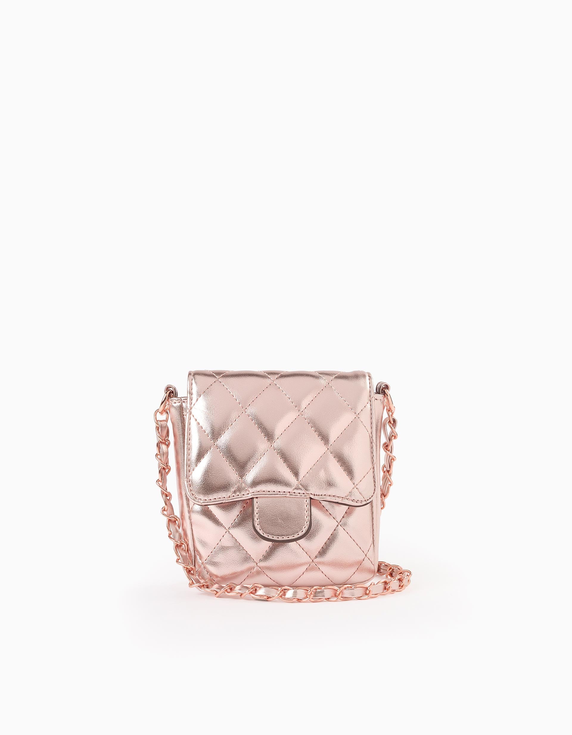 Padded Shiny Bag for Girls, Gold Pink