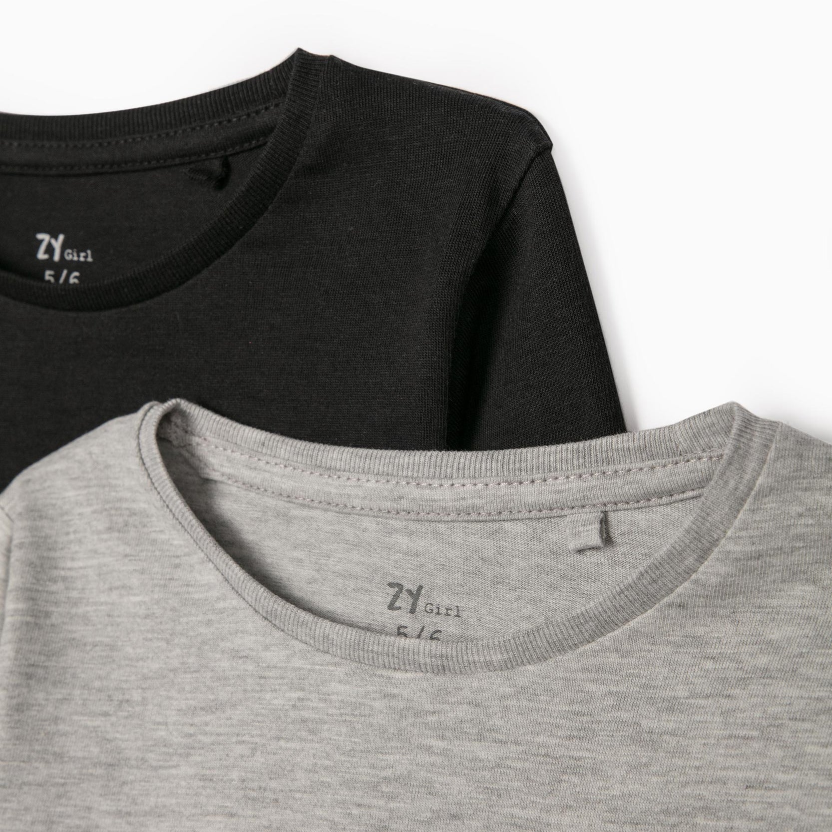 2 Long Sleeve Top for Girls, Black/Grey