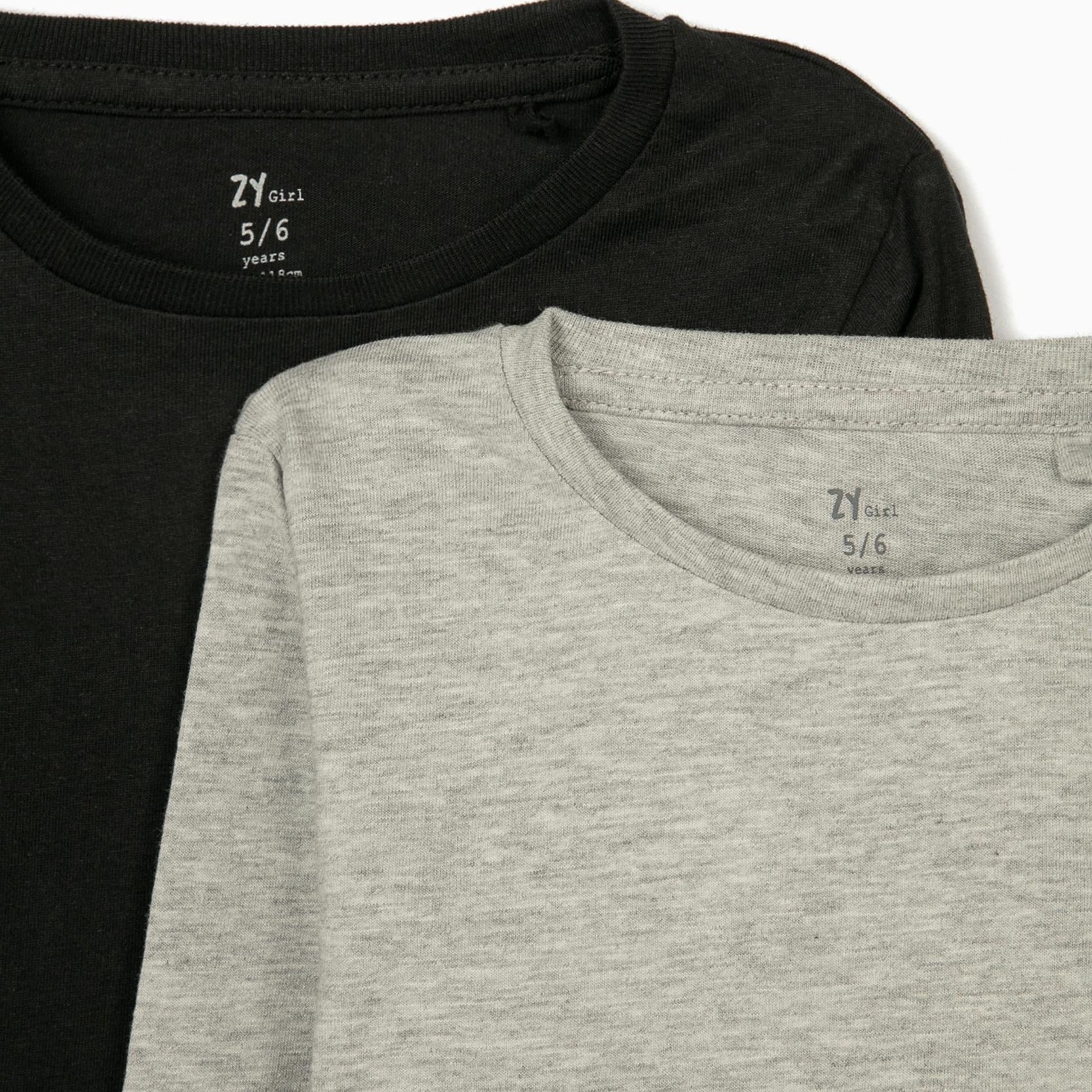 2 Long Sleeve Top for Girls, Black/Grey