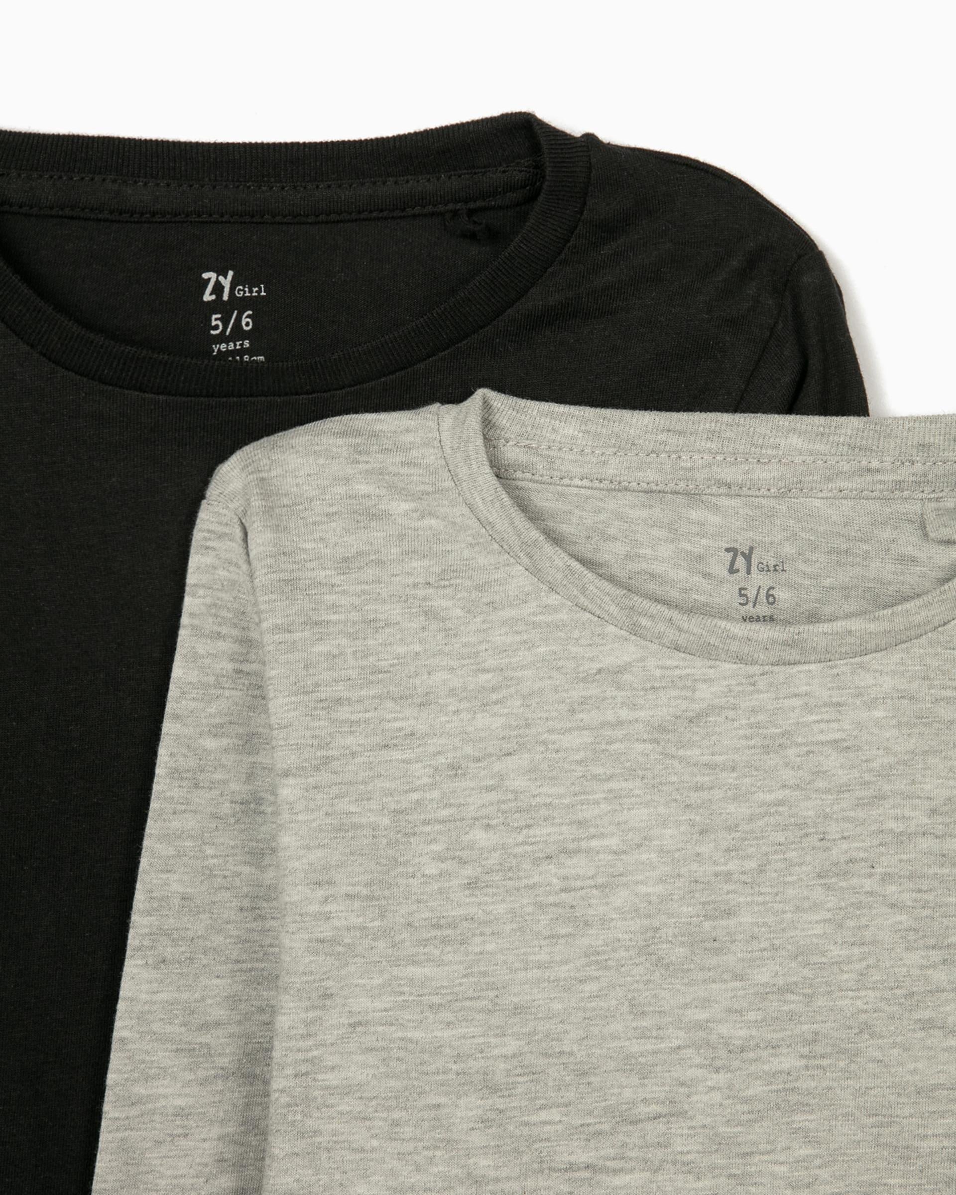 2 Long Sleeve Top for Girls, Black/Grey