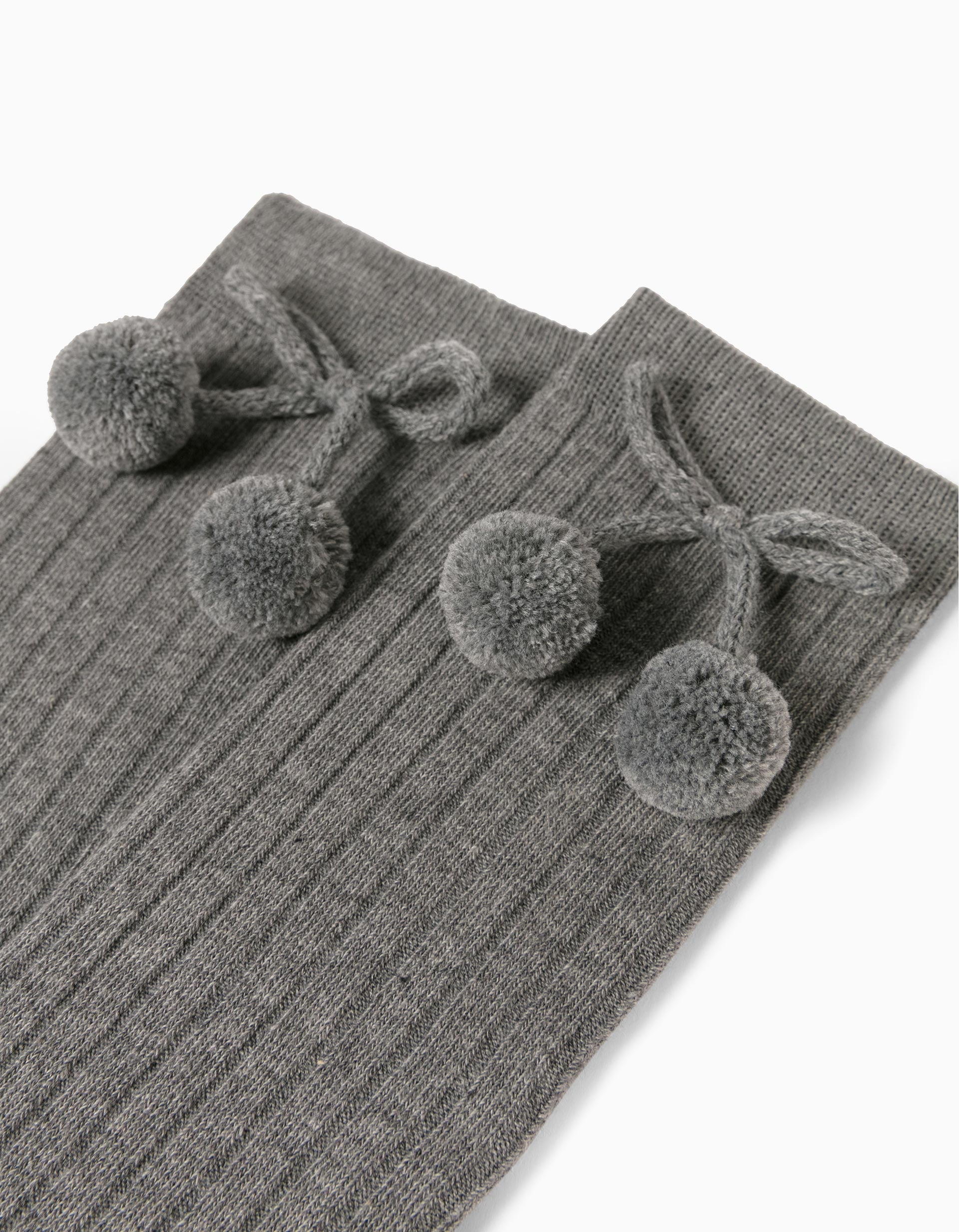 Knee-High Socks with Bow & Pompom