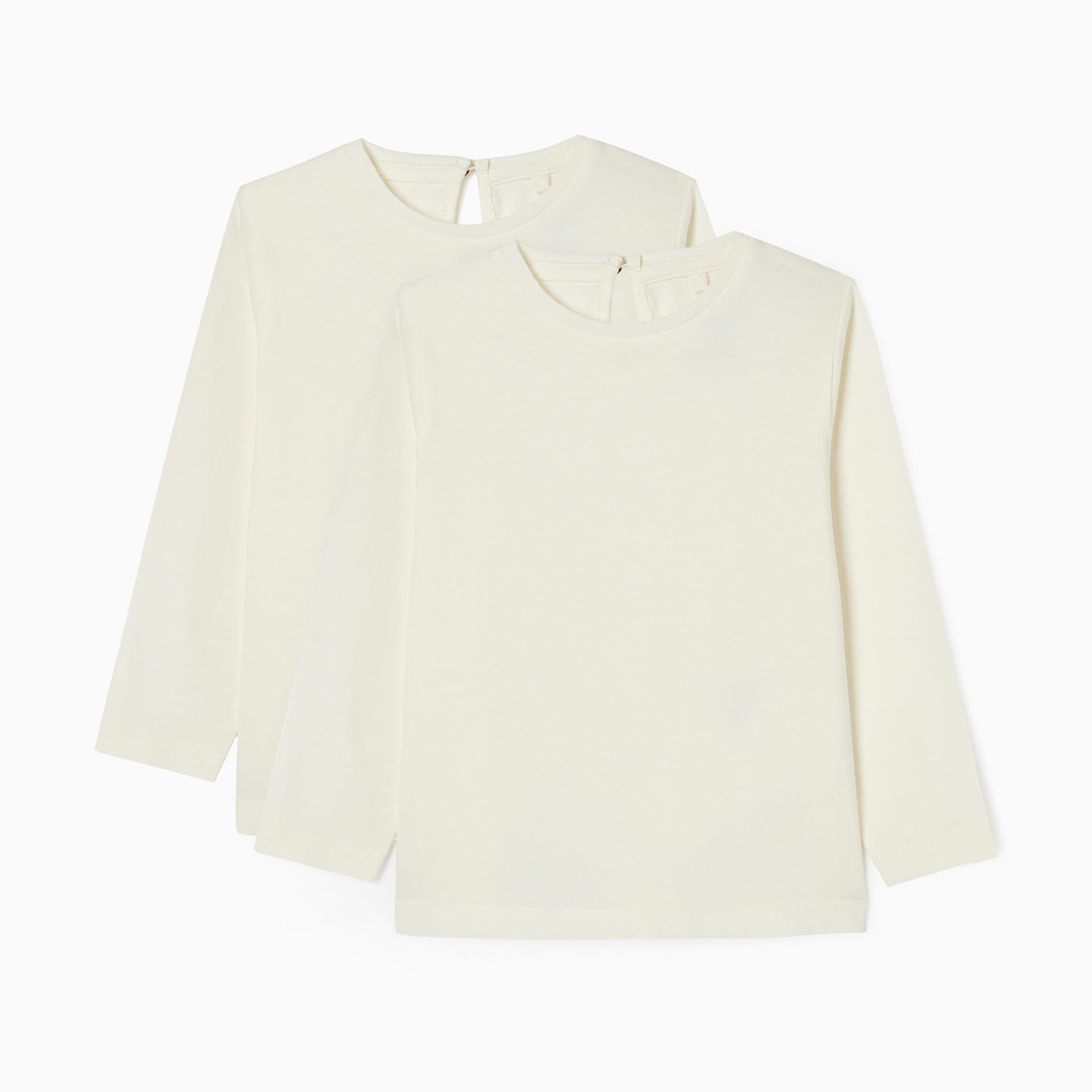 2 Long Sleeve Cotton Tops for Baby Girls, White