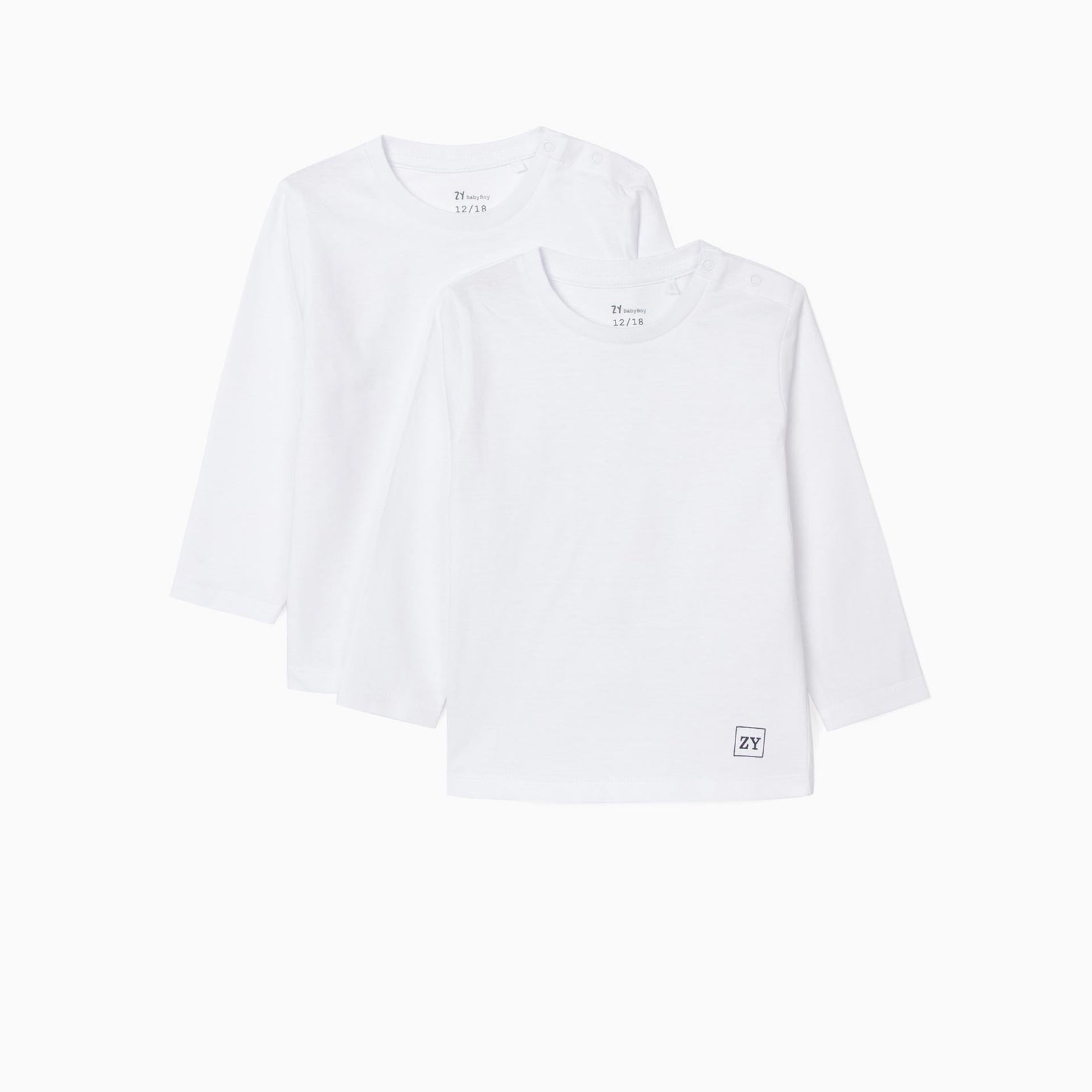 2 Long Sleeve Tops for Baby Boys, White