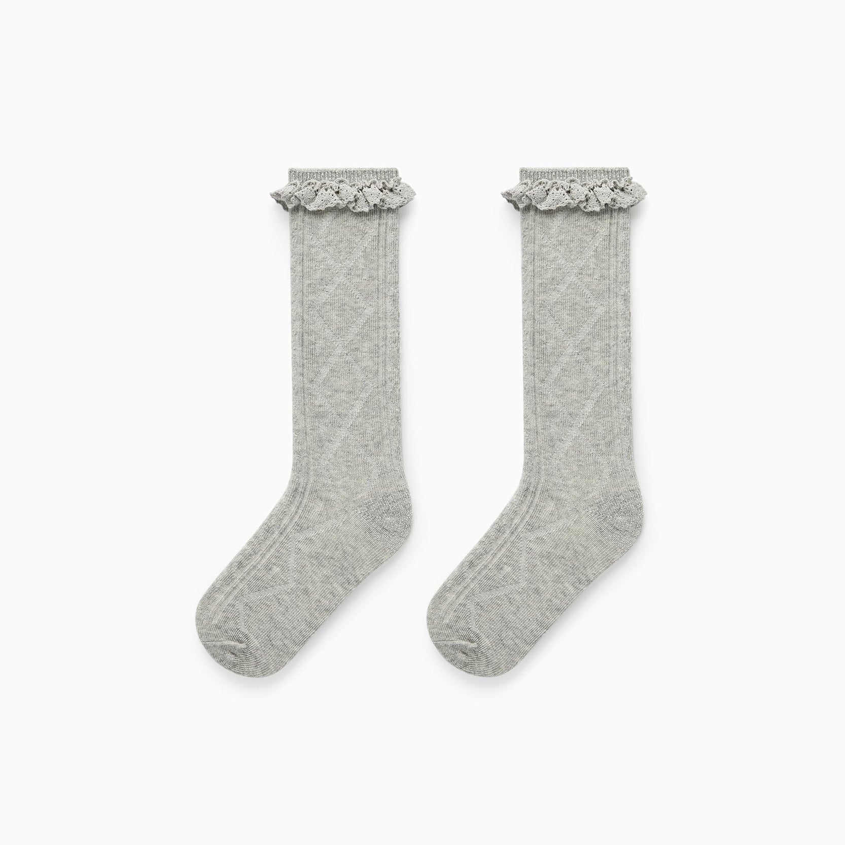 Cotton Knee-High Socks for Girls, Grey