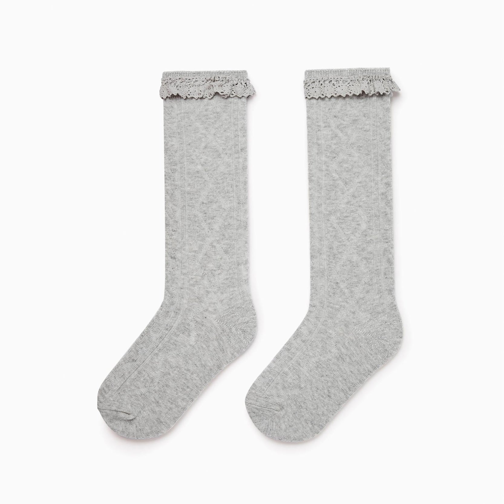 Cotton Knee-High Socks for Girls, Grey