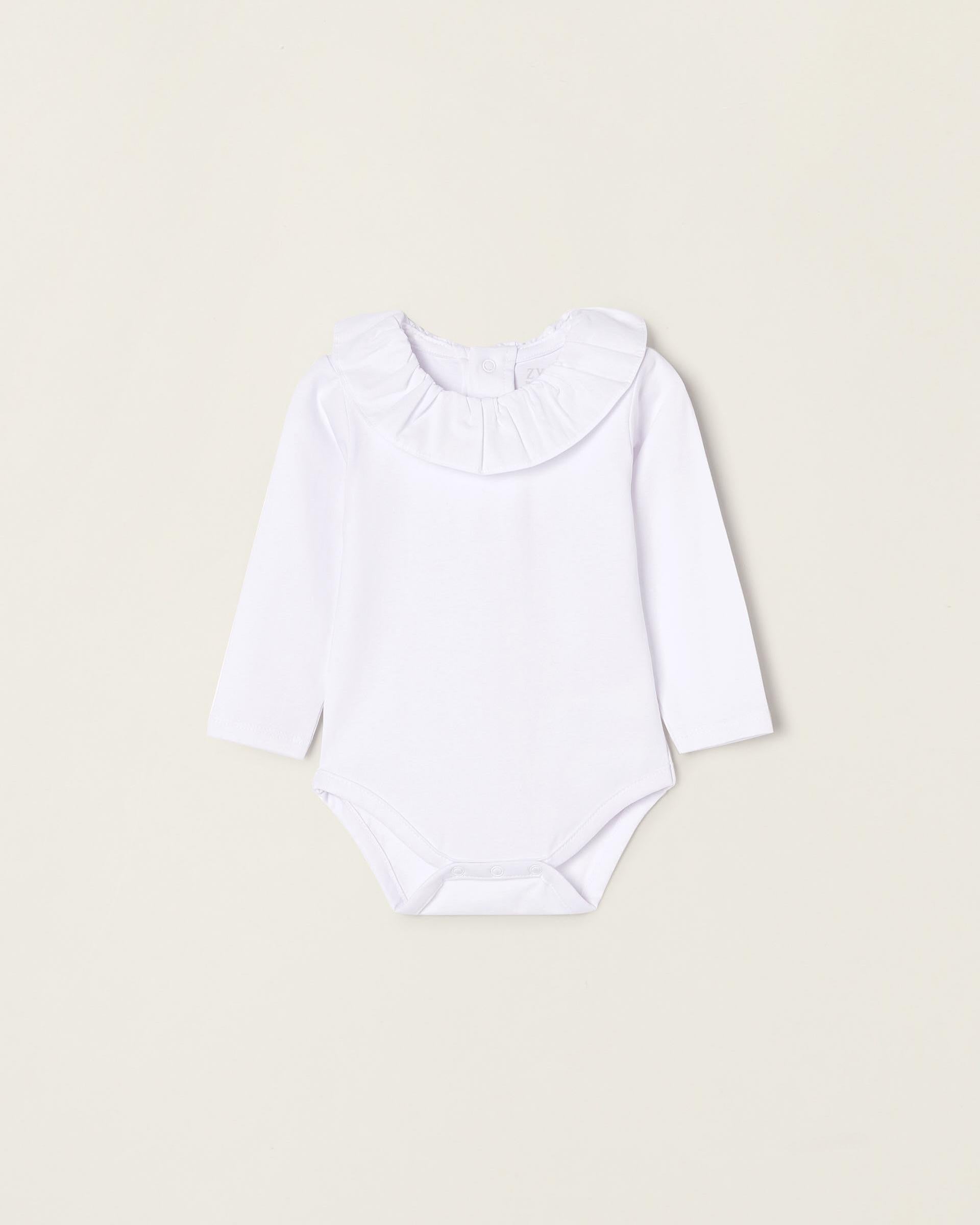 Bodysuit-Blouse with Ruffles in Cotton for Newborn Girls, White