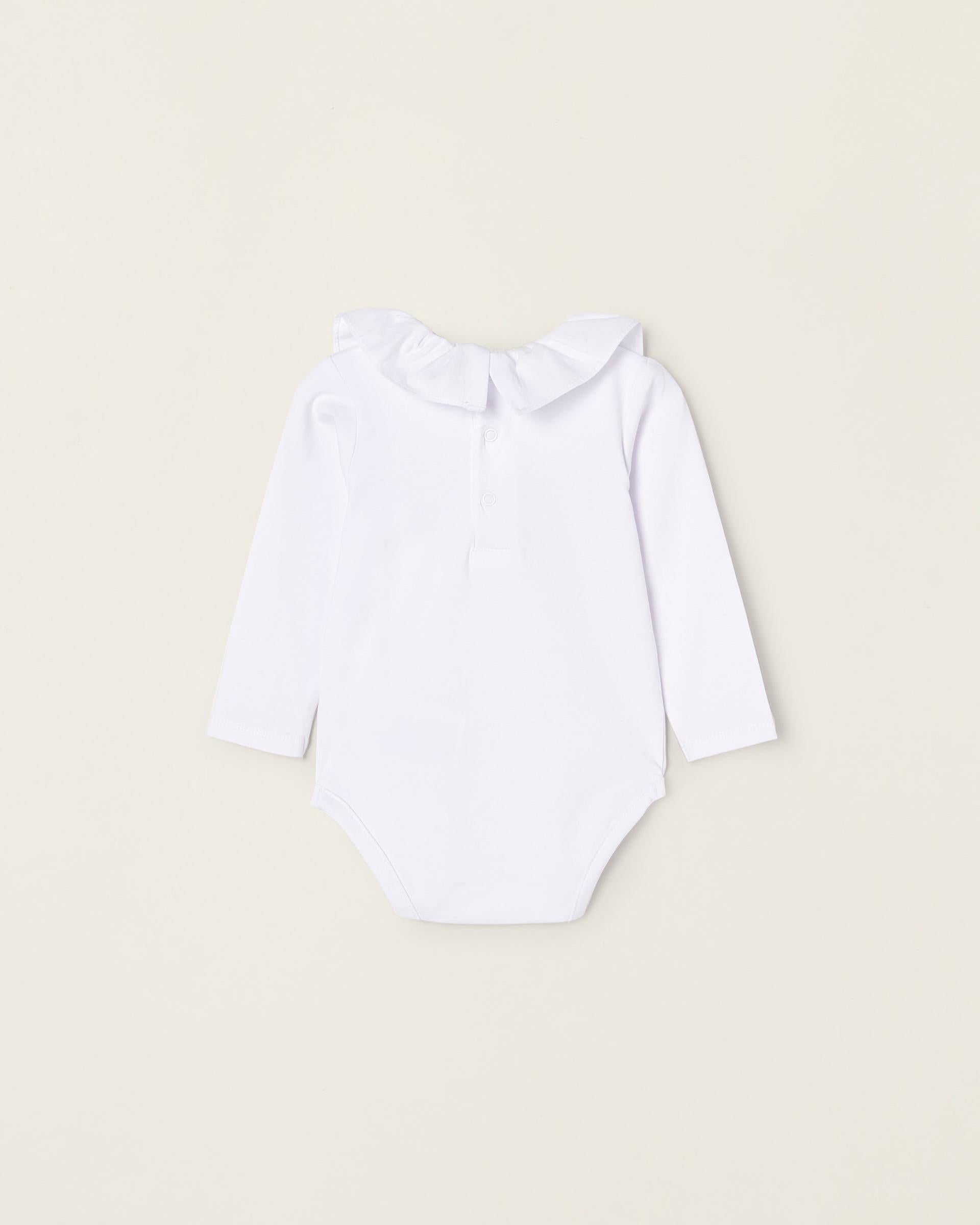 Bodysuit-Blouse with Ruffles in Cotton for Newborn Girls, White