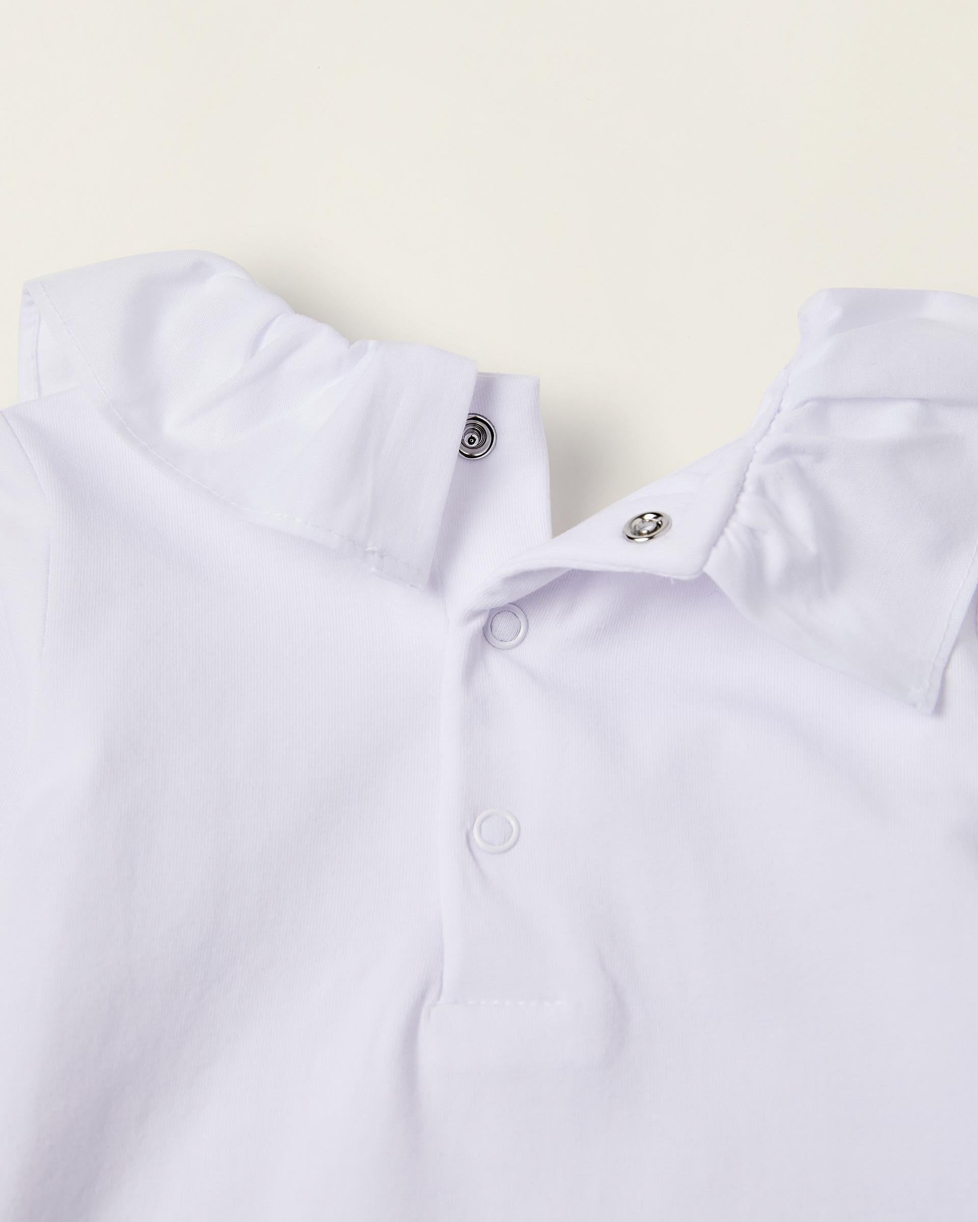 Bodysuit-Blouse with Ruffles in Cotton for Newborn Girls, White