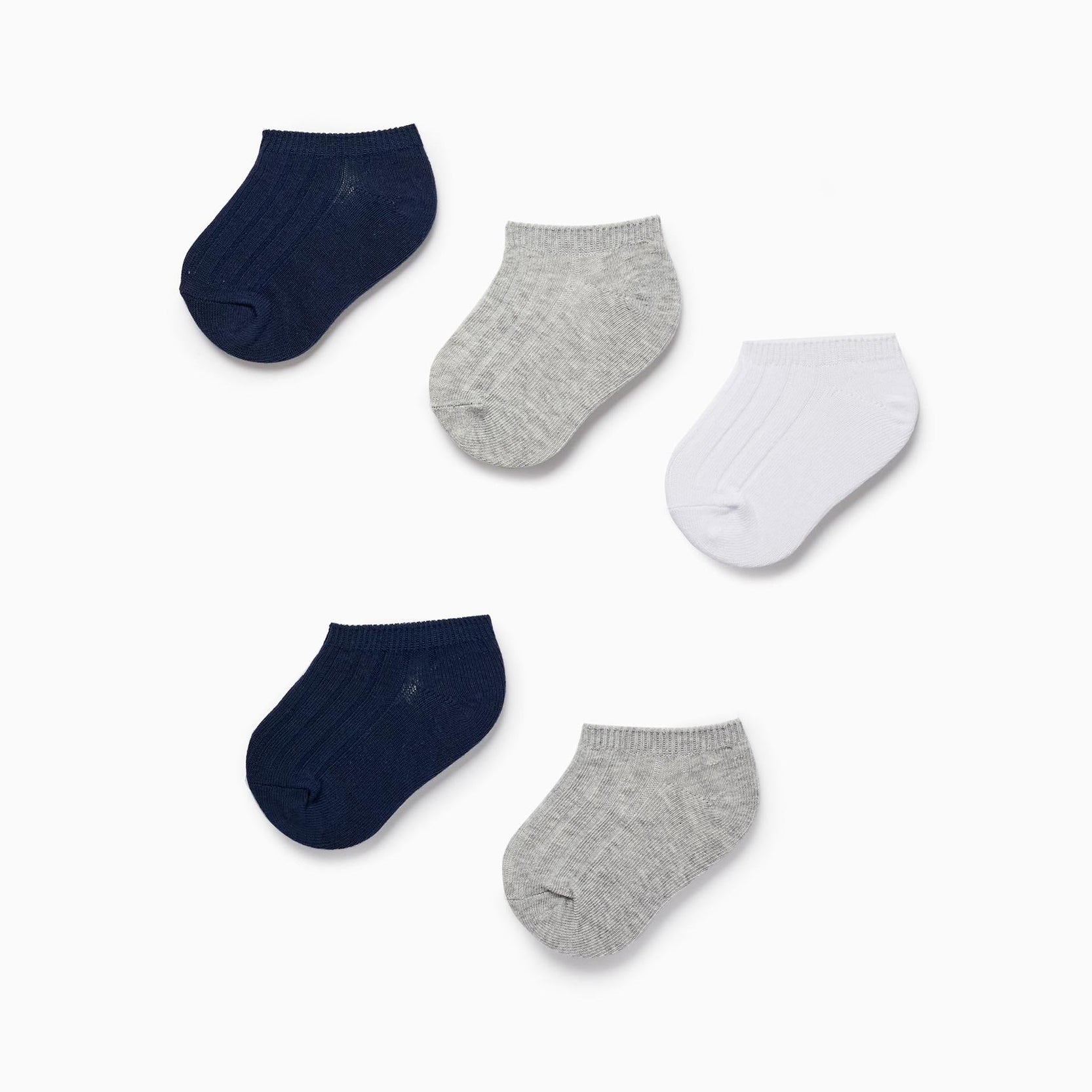 Pack of 5 Pairs of Short Ribbed Socks for Baby Boys, Blue/Grey/White