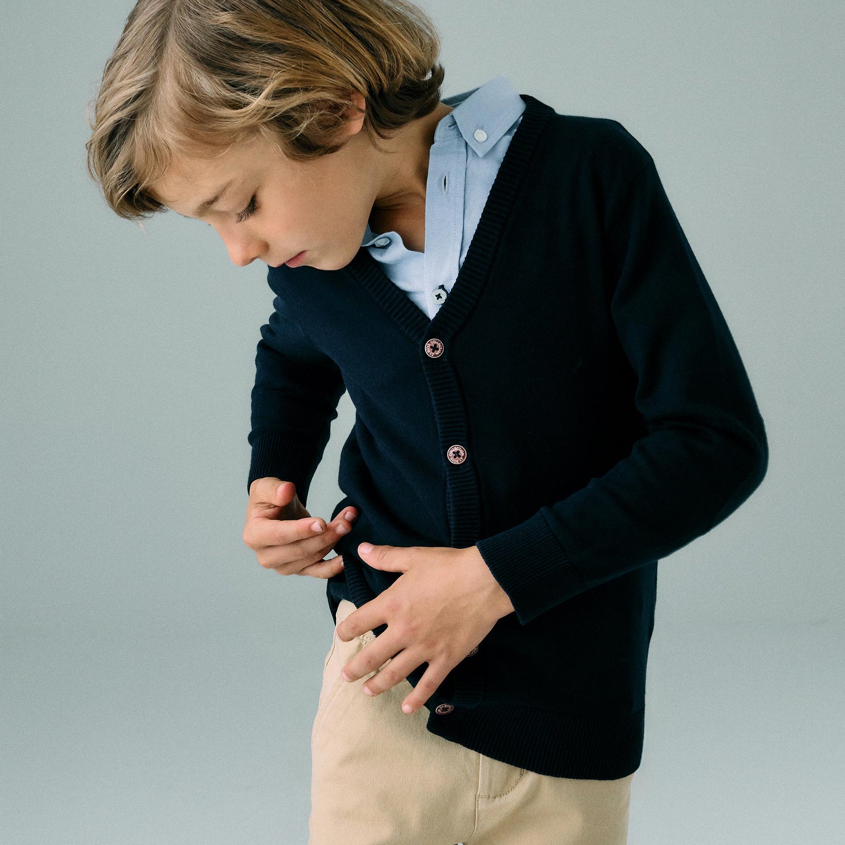 Knitted Cardigan with Elbow Patches for Boys, Dark Blue