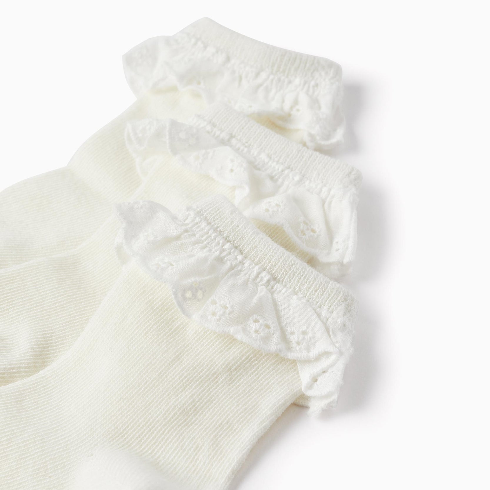 Pack of 3 Pairs of Socks with English Embroidery for Baby Girls, White