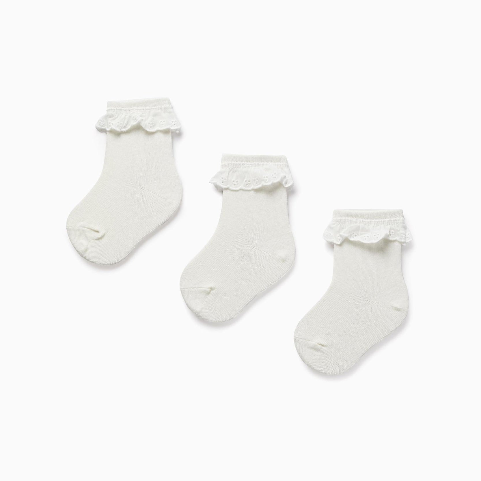 Pack of 3 Pairs of Socks with English Embroidery for Girls, White